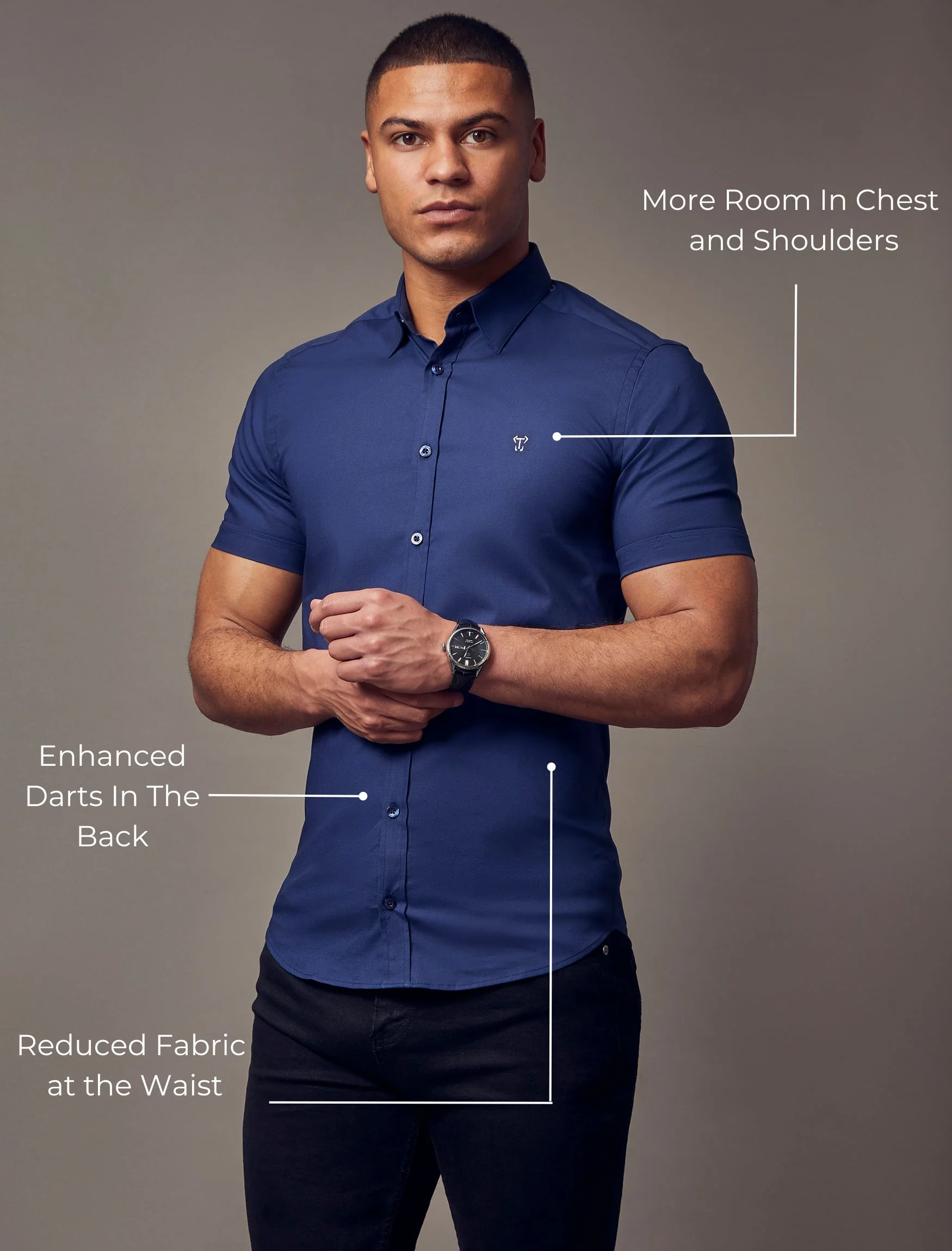 Navy Short Sleeve Tapered Fit Shirt - Image 5
