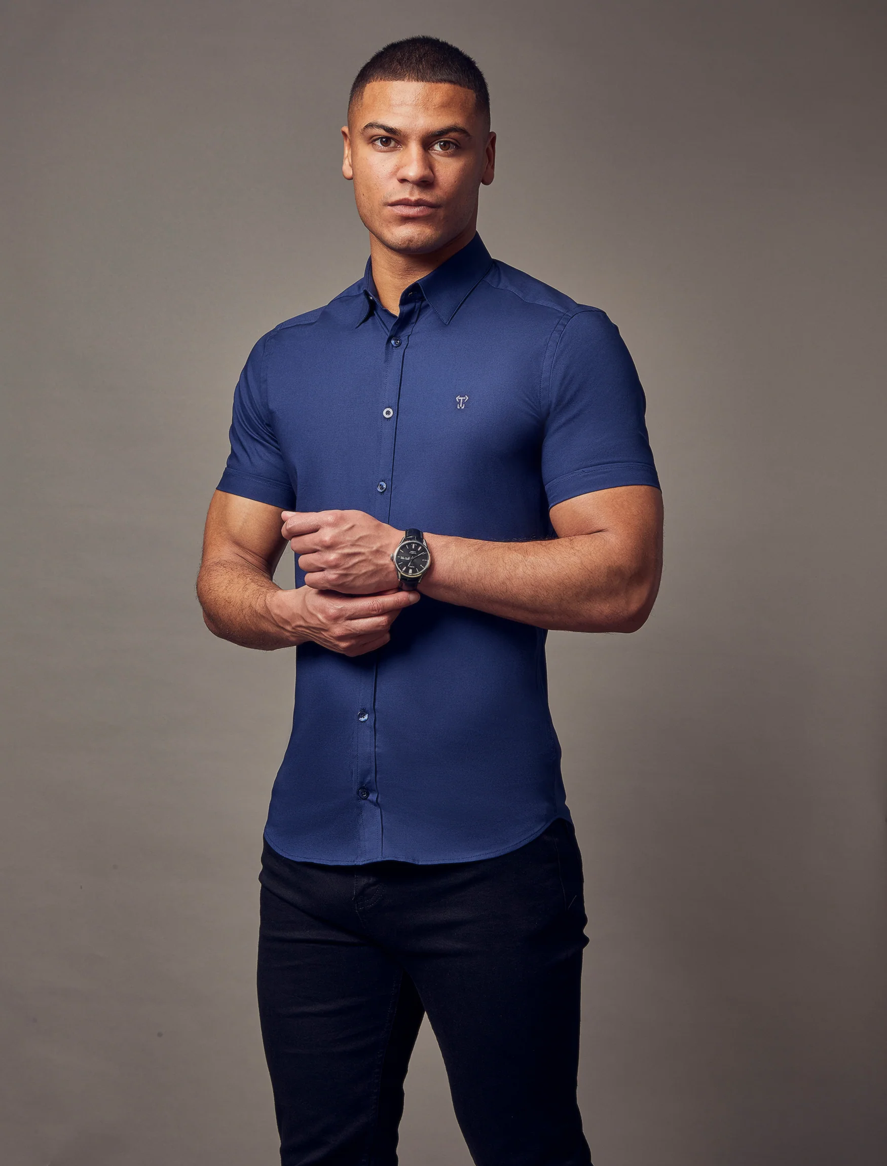 Navy Short Sleeve Tapered Fit Shirt - Image 6