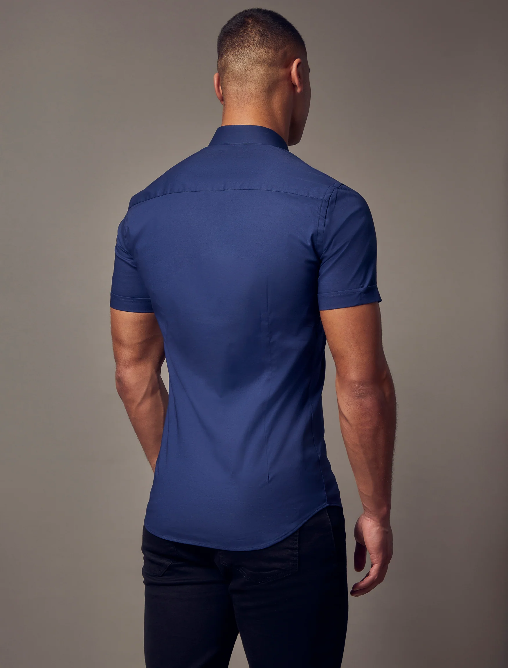 Navy Short Sleeve Tapered Fit Shirt - Image 7
