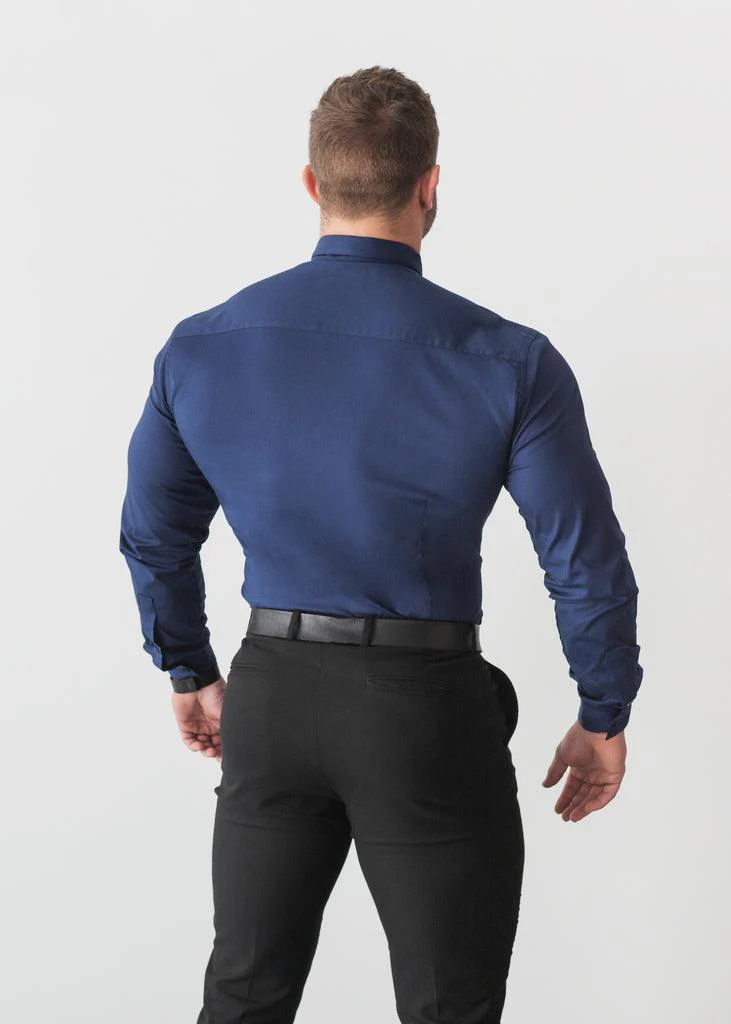 Navy Tapered Fit Bodybuilder Shirt - Image 3