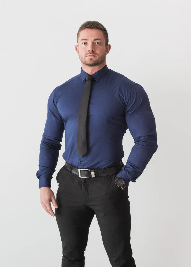 Navy Tapered Fit Bodybuilder Shirt - Image 4