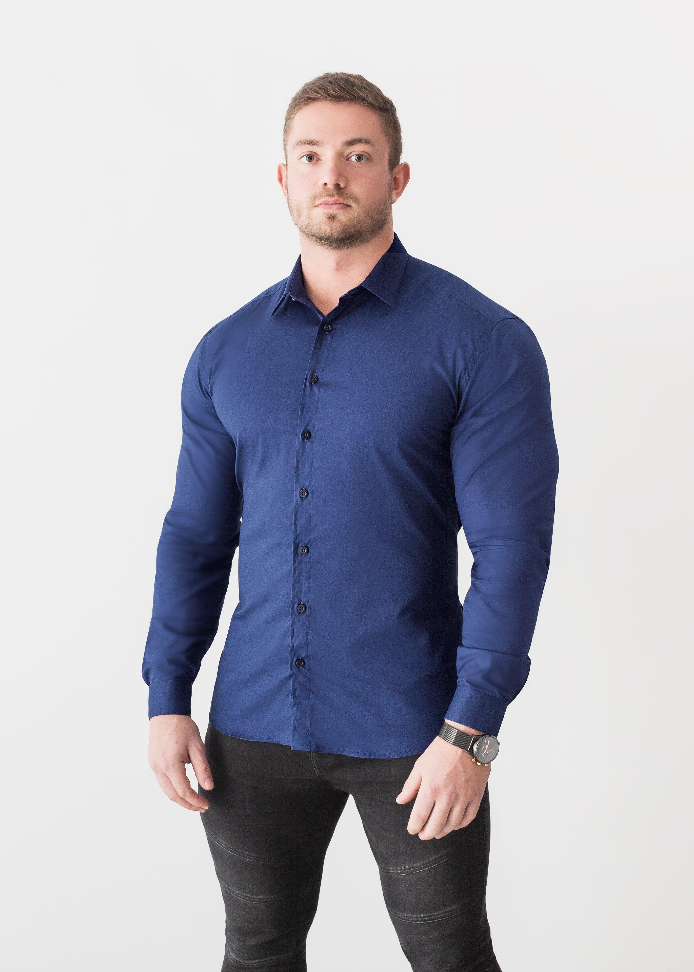 Navy Tapered Fit Bodybuilder Shirt - Image 5