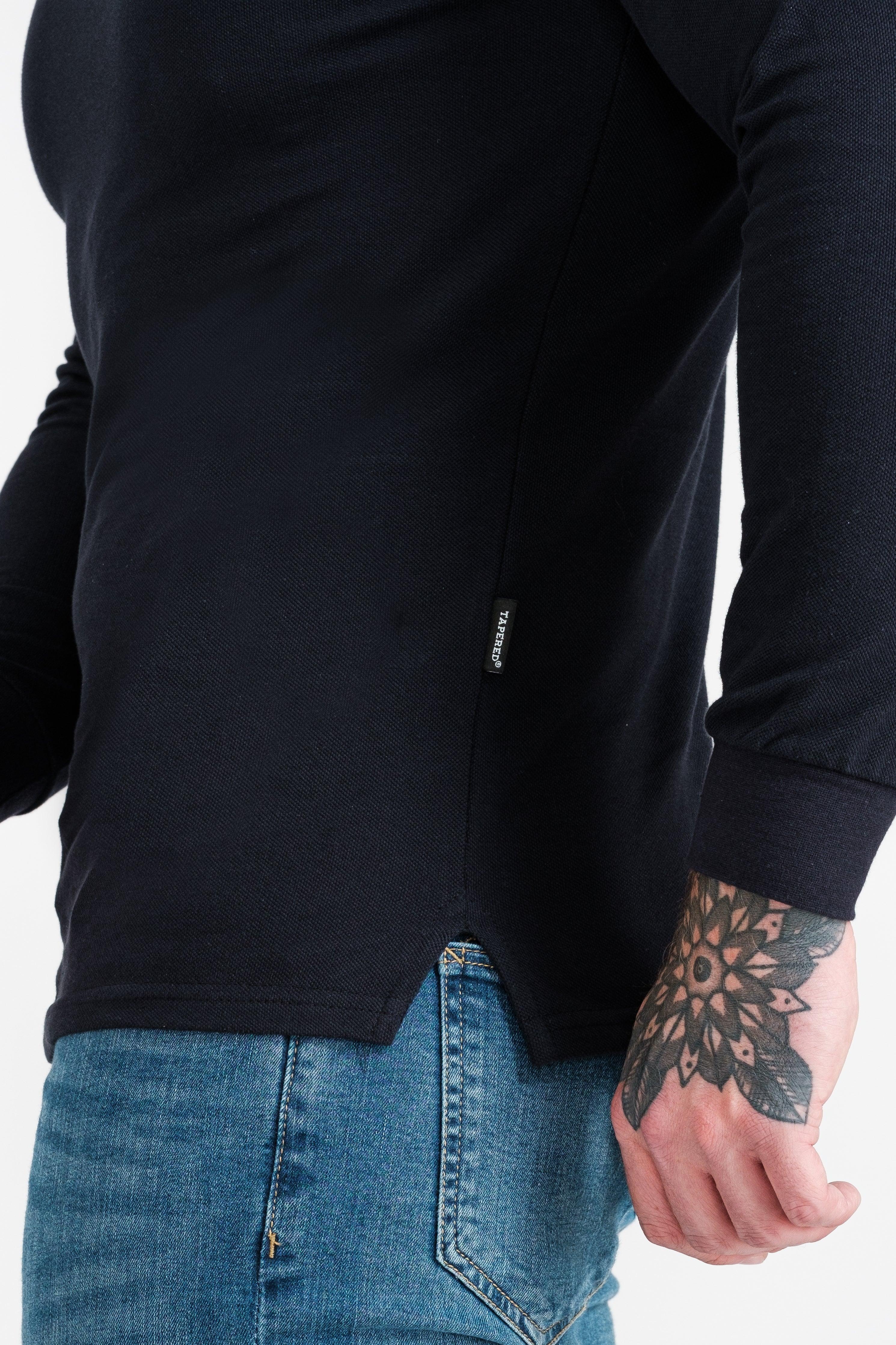 Long Sleeve Navy Tapered Fit Polo Shirt - Image 14