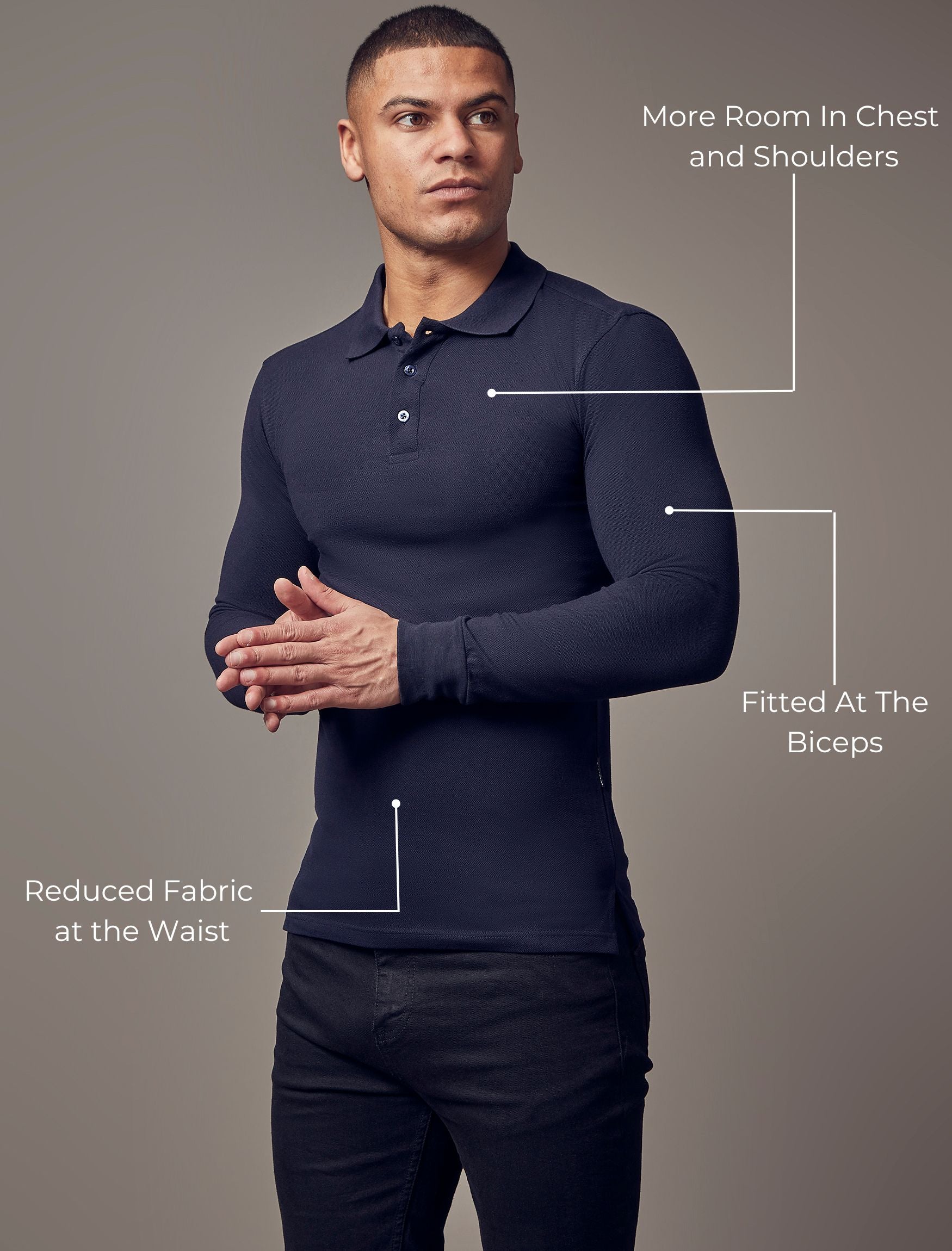 Long Sleeve Navy Tapered Fit Polo Shirt - Image 4