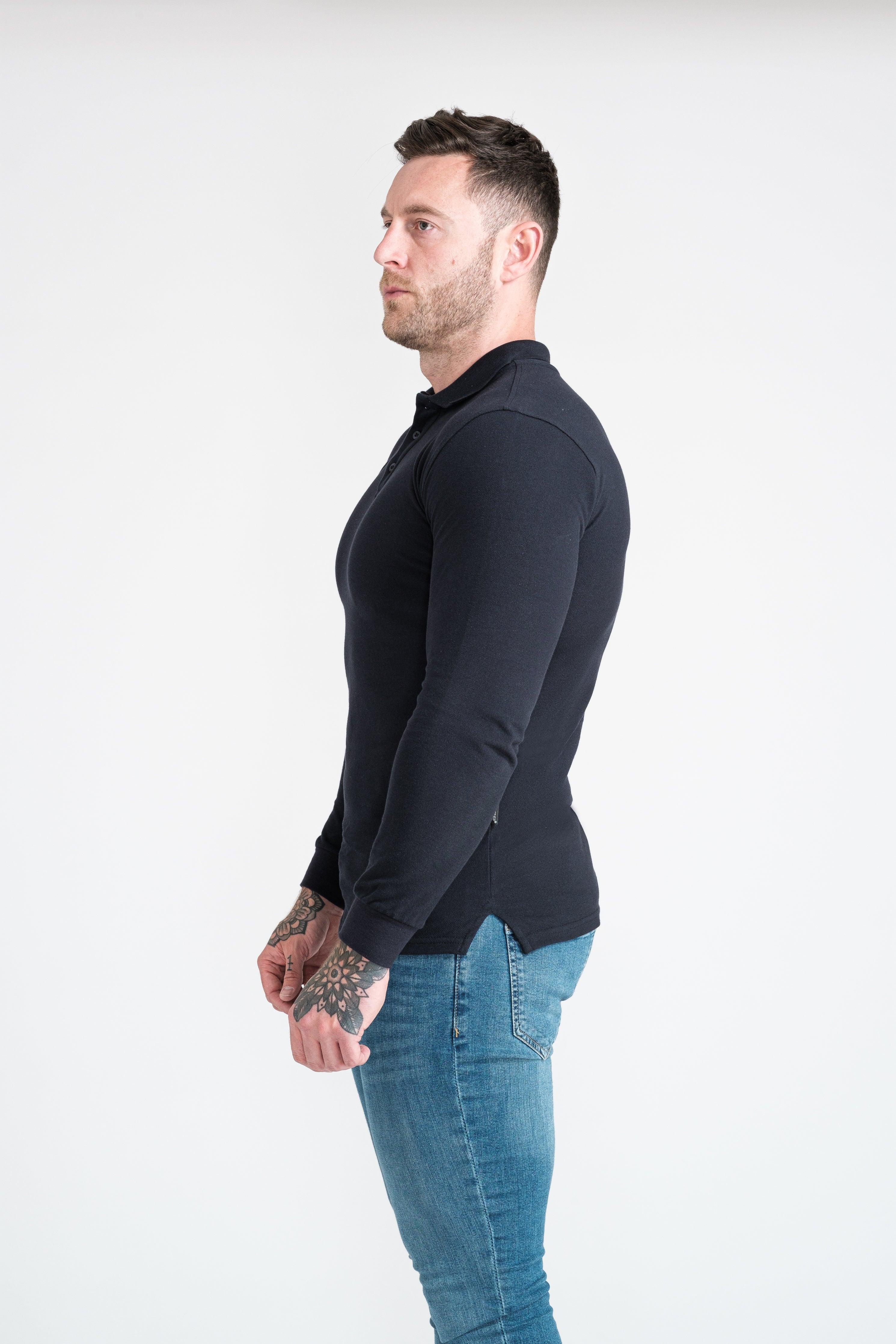 Long Sleeve Navy Tapered Fit Polo Shirt - Image 7