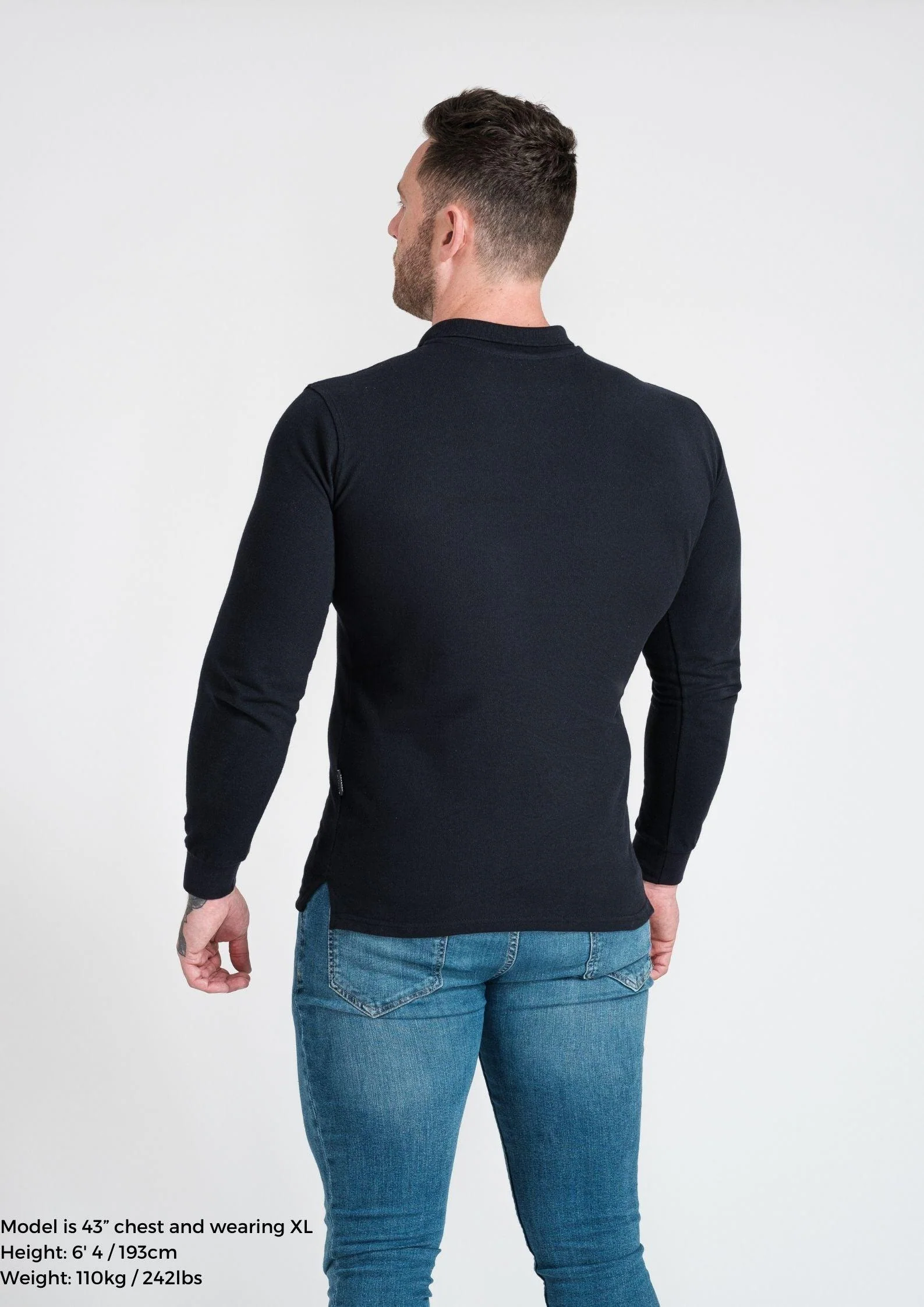 Long Sleeve Navy Tapered Fit Polo Shirt - Image 8