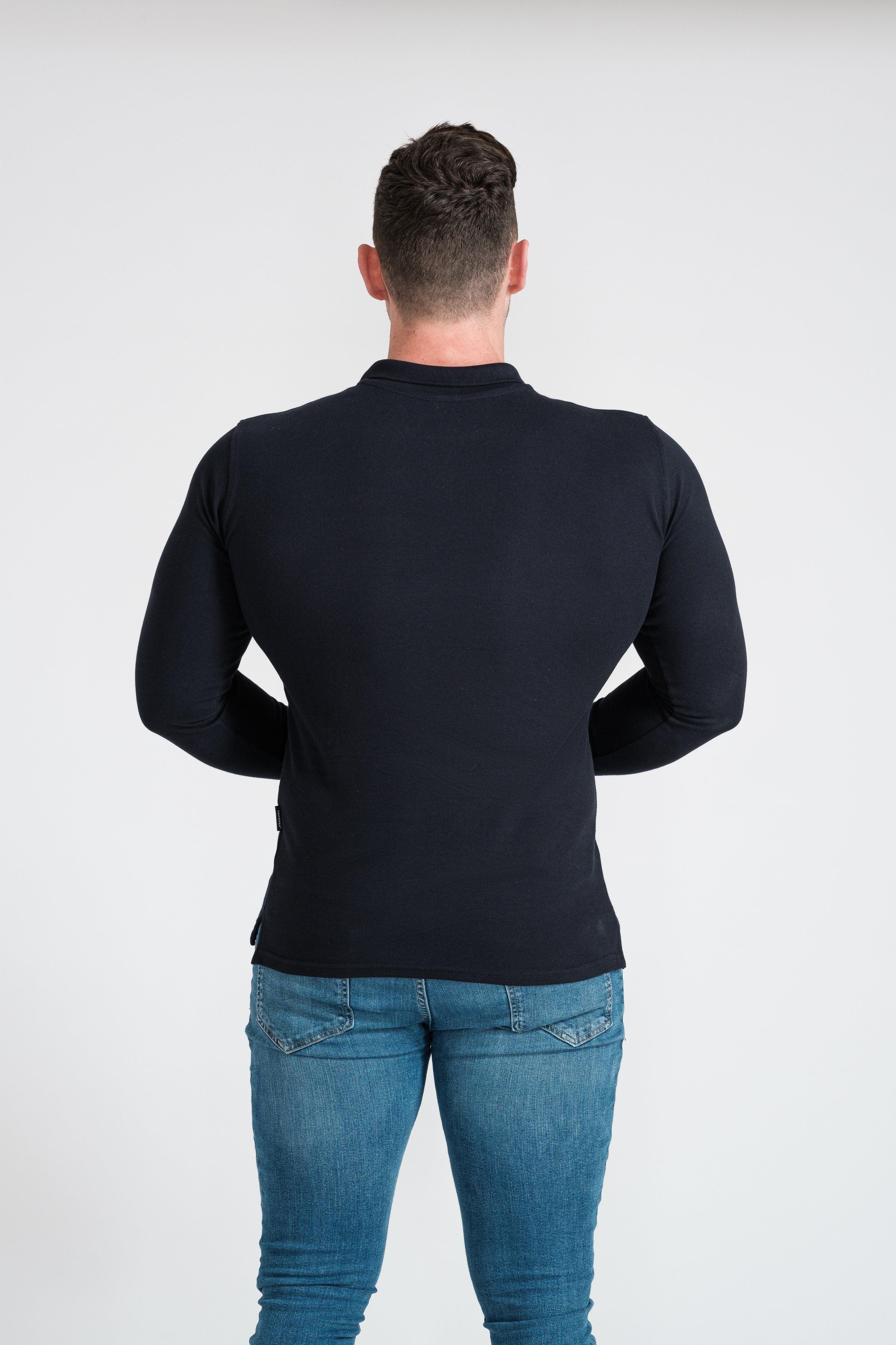 Long Sleeve Navy Tapered Fit Polo Shirt - Image 9