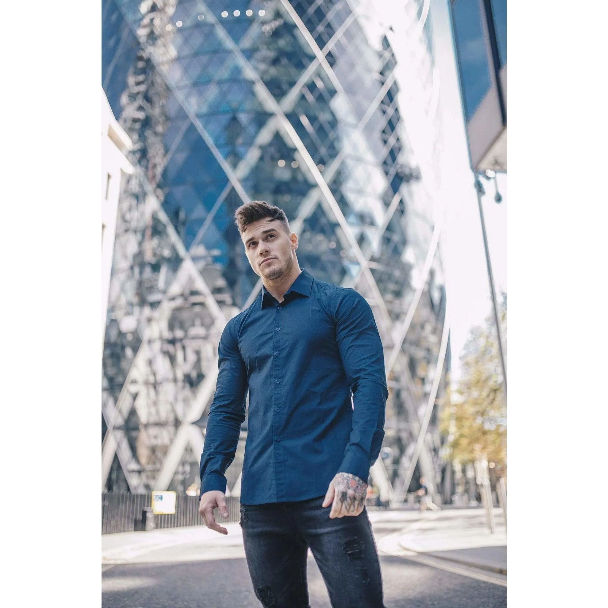 Navy Tapered Fit Shirt - Image 10