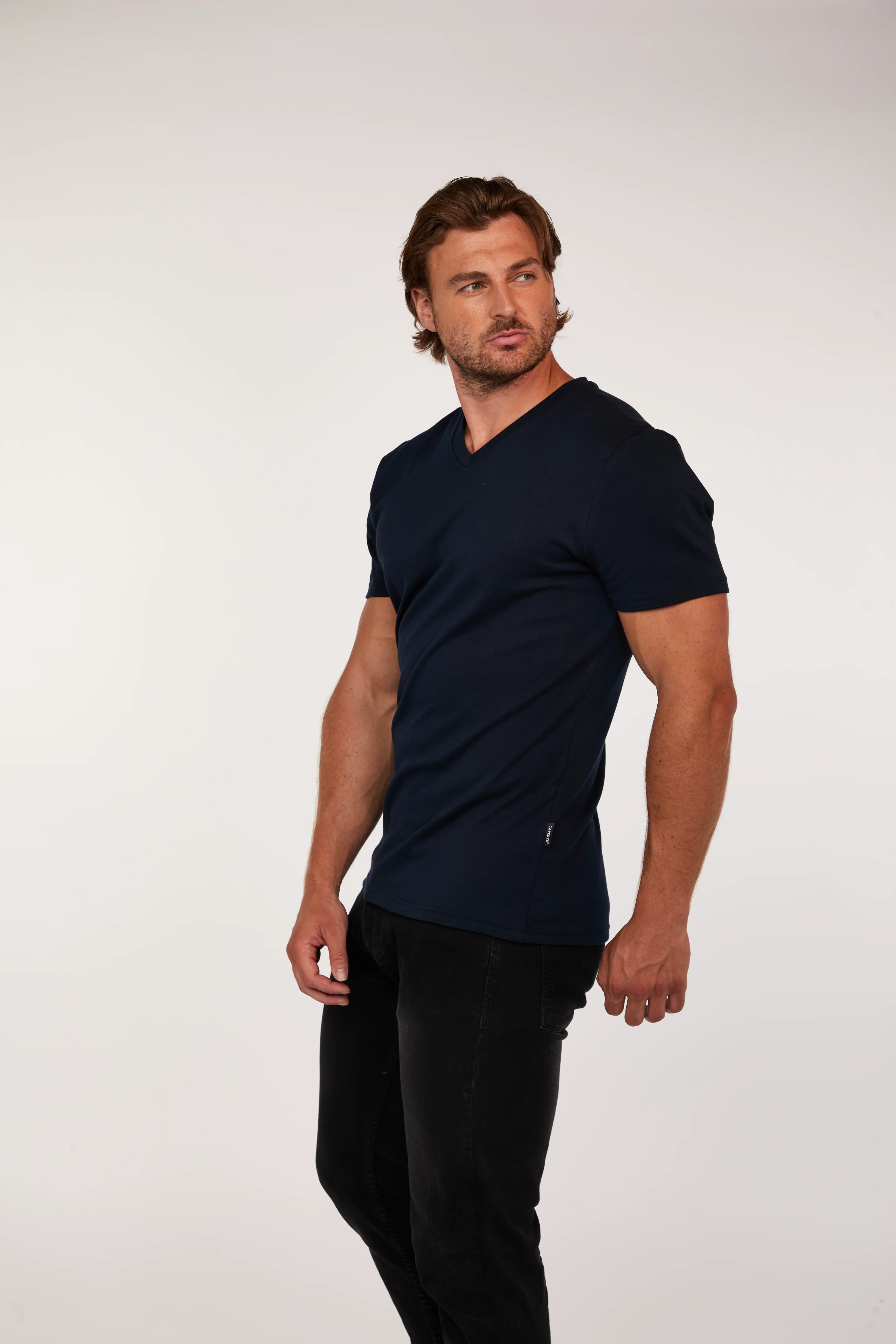 Navy V Neck Tapered Fit T-Shirt - Image 12