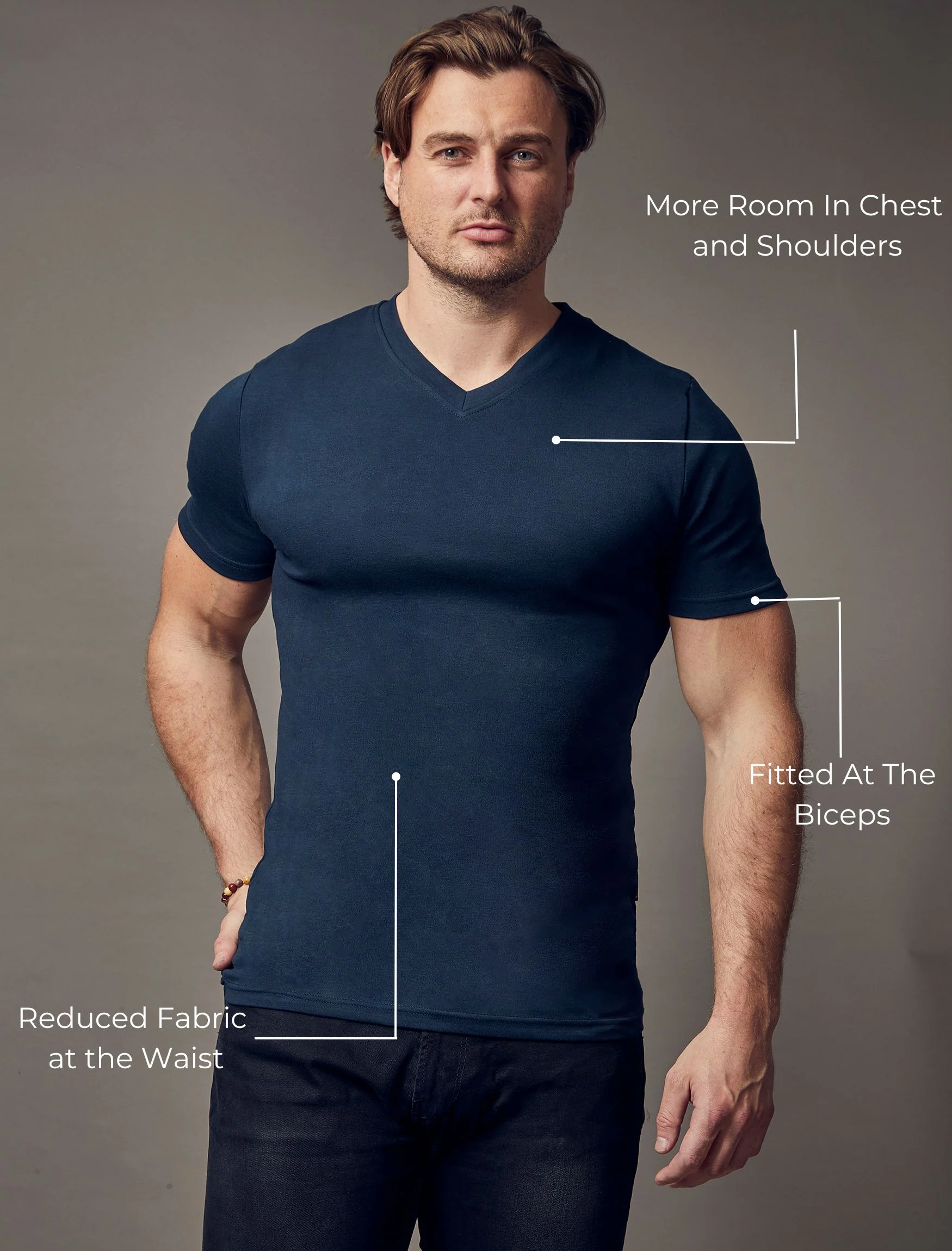 Navy V Neck Tapered Fit T-Shirt - Image 3