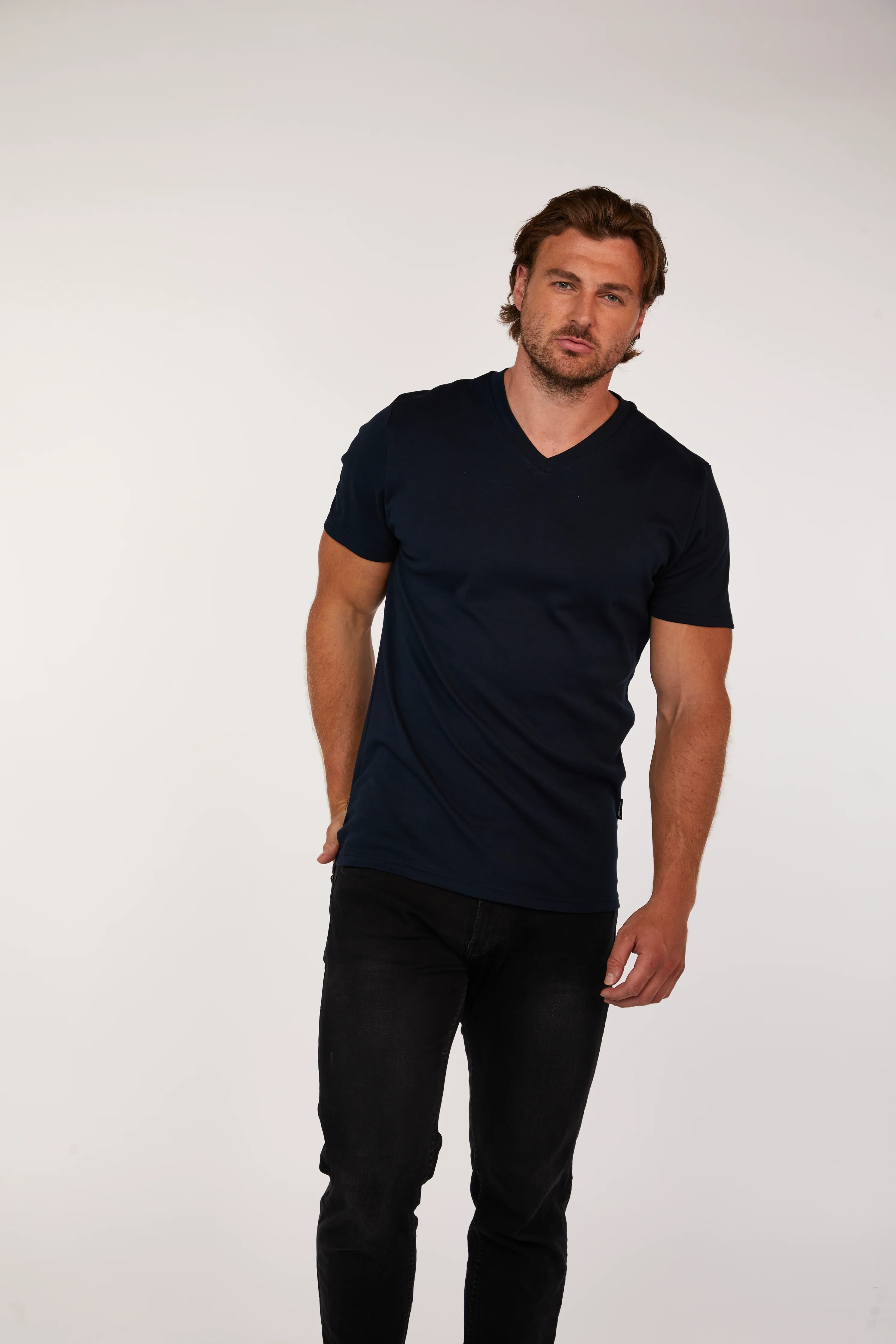 Navy V Neck Tapered Fit T-Shirt - Image 5