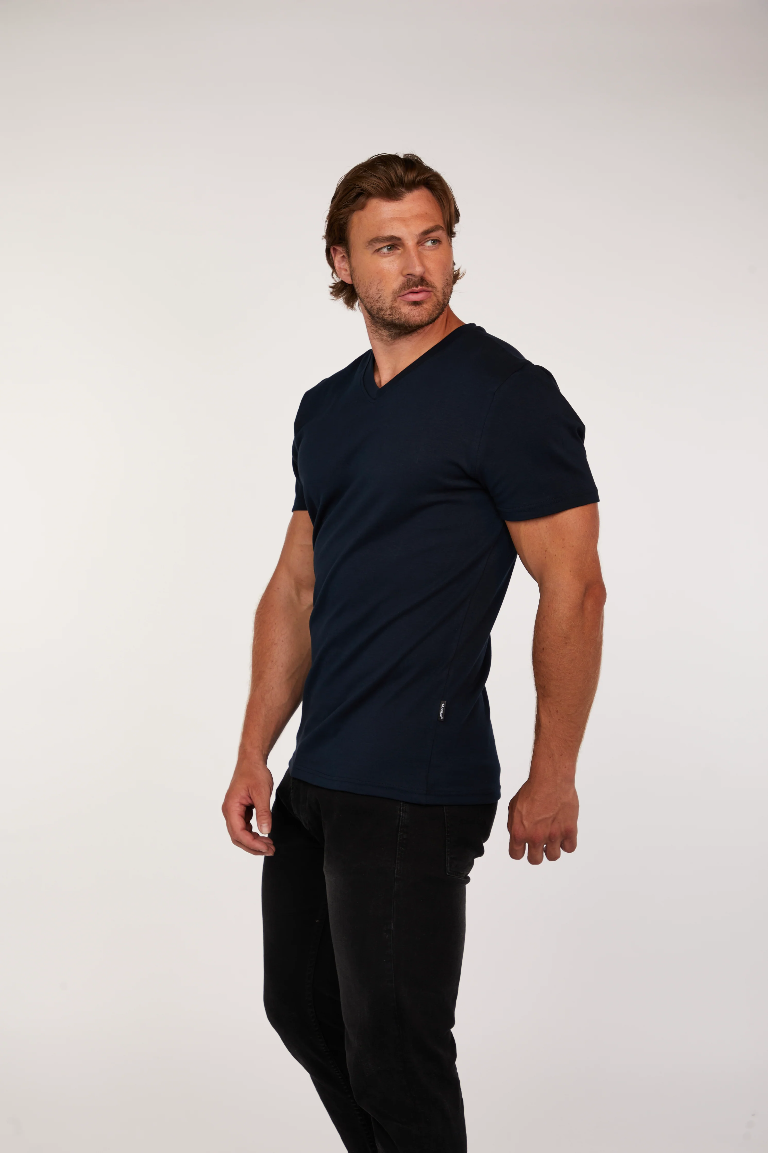 Navy V Neck Tapered Fit T-Shirt - Image 9