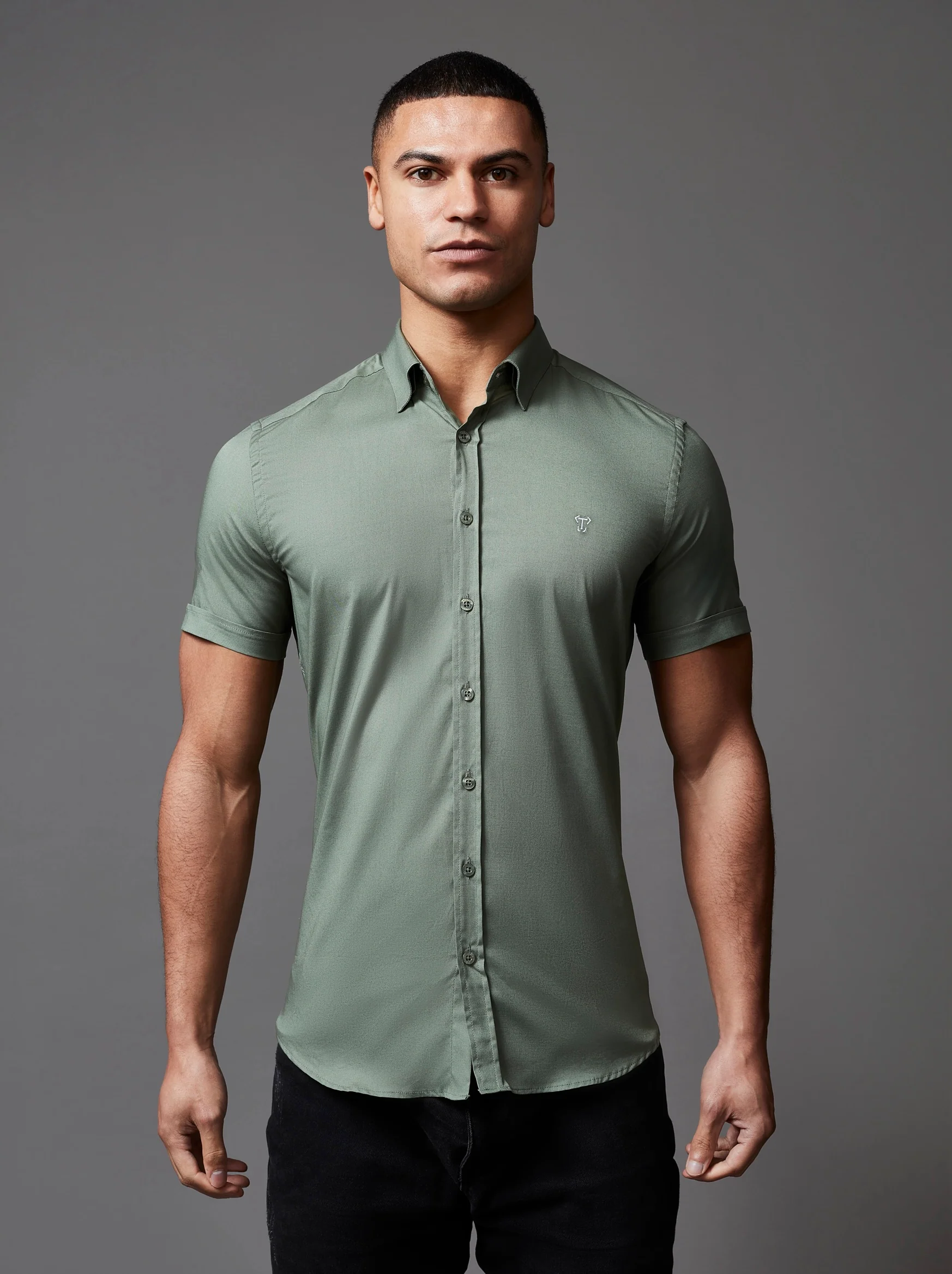 Olive Short Sleeve Tapered Fit Shirt - Image 5