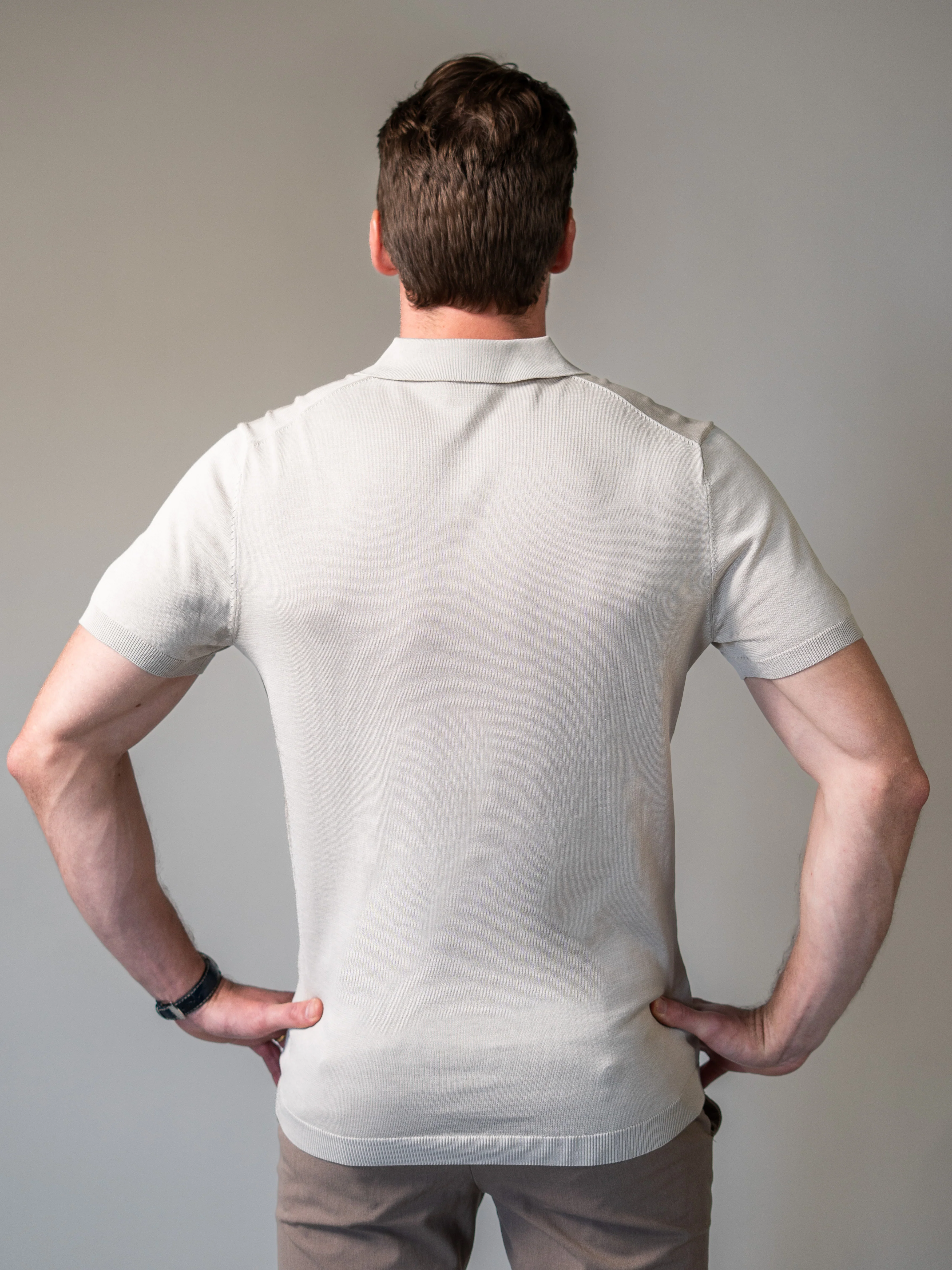 Beige Knitted Tapered Fit Polo Shirt - Image 5