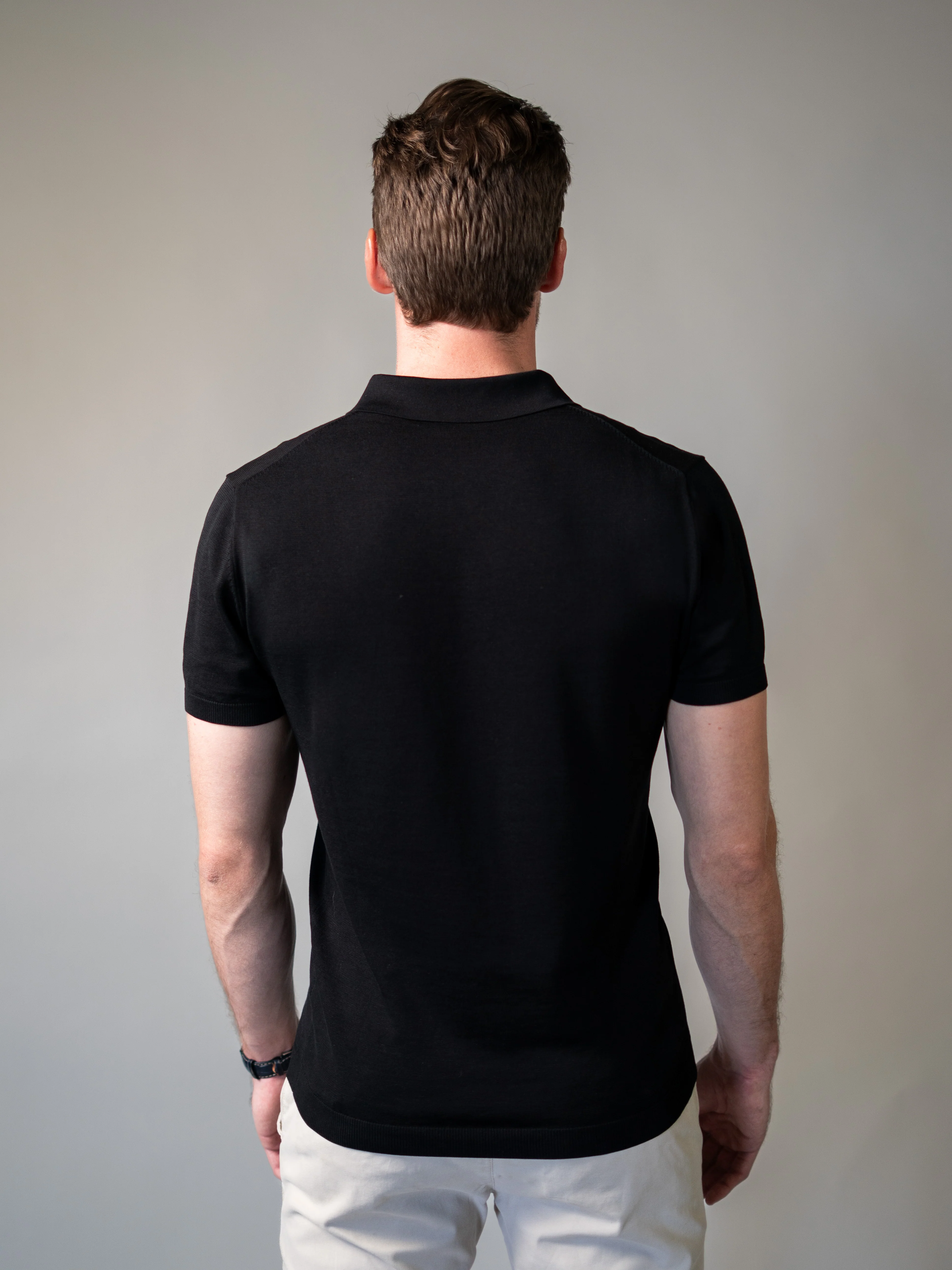 Black Knitted Tapered Fit Polo Shirt - Image 5