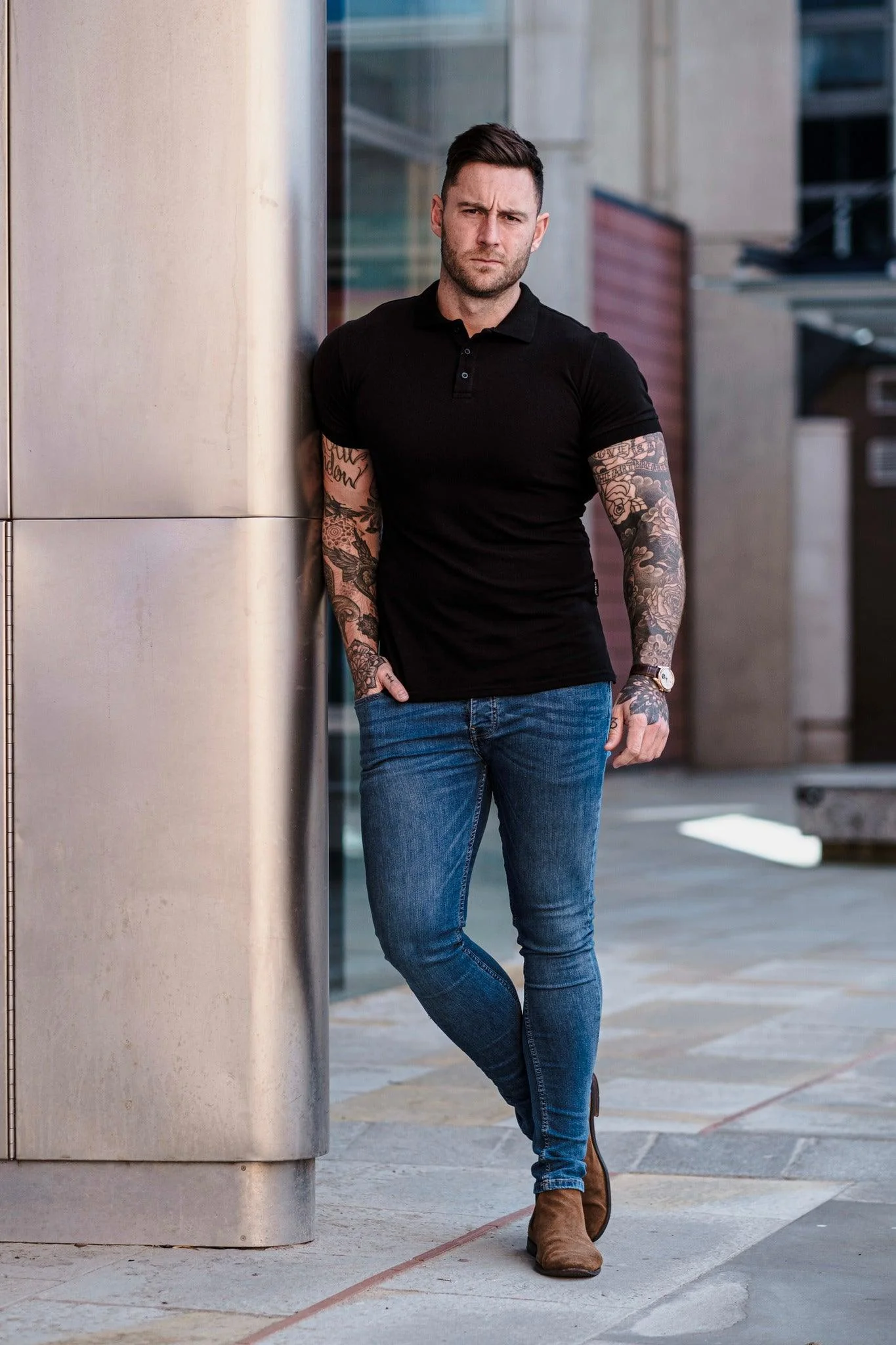 Short Sleeve Black Tapered Fit Polo Shirt - Image 15