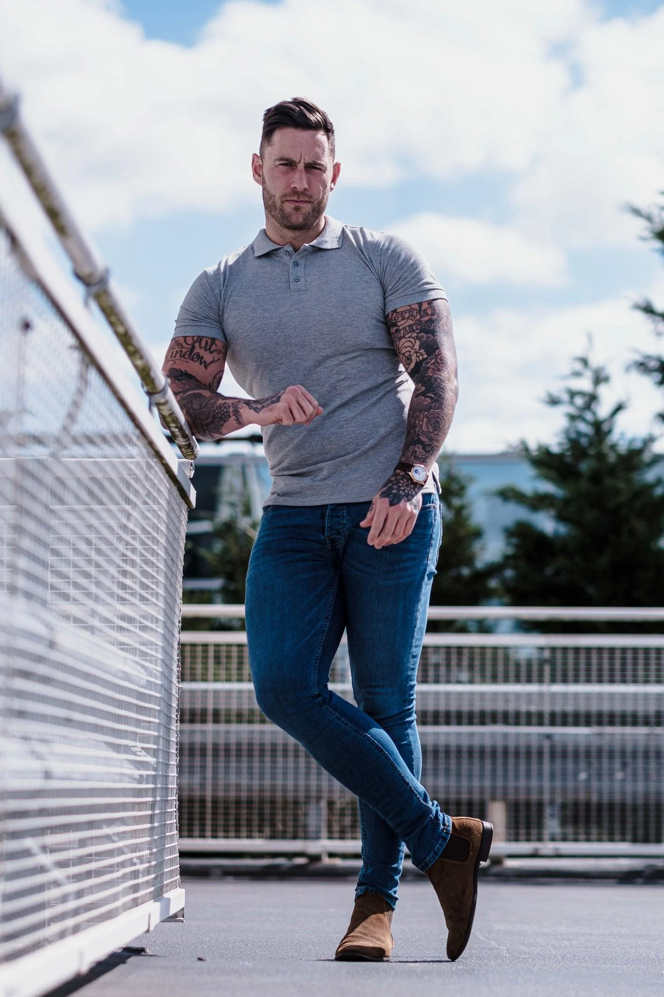 Short Sleeve Grey Tapered Fit Polo Shirt - Image 7