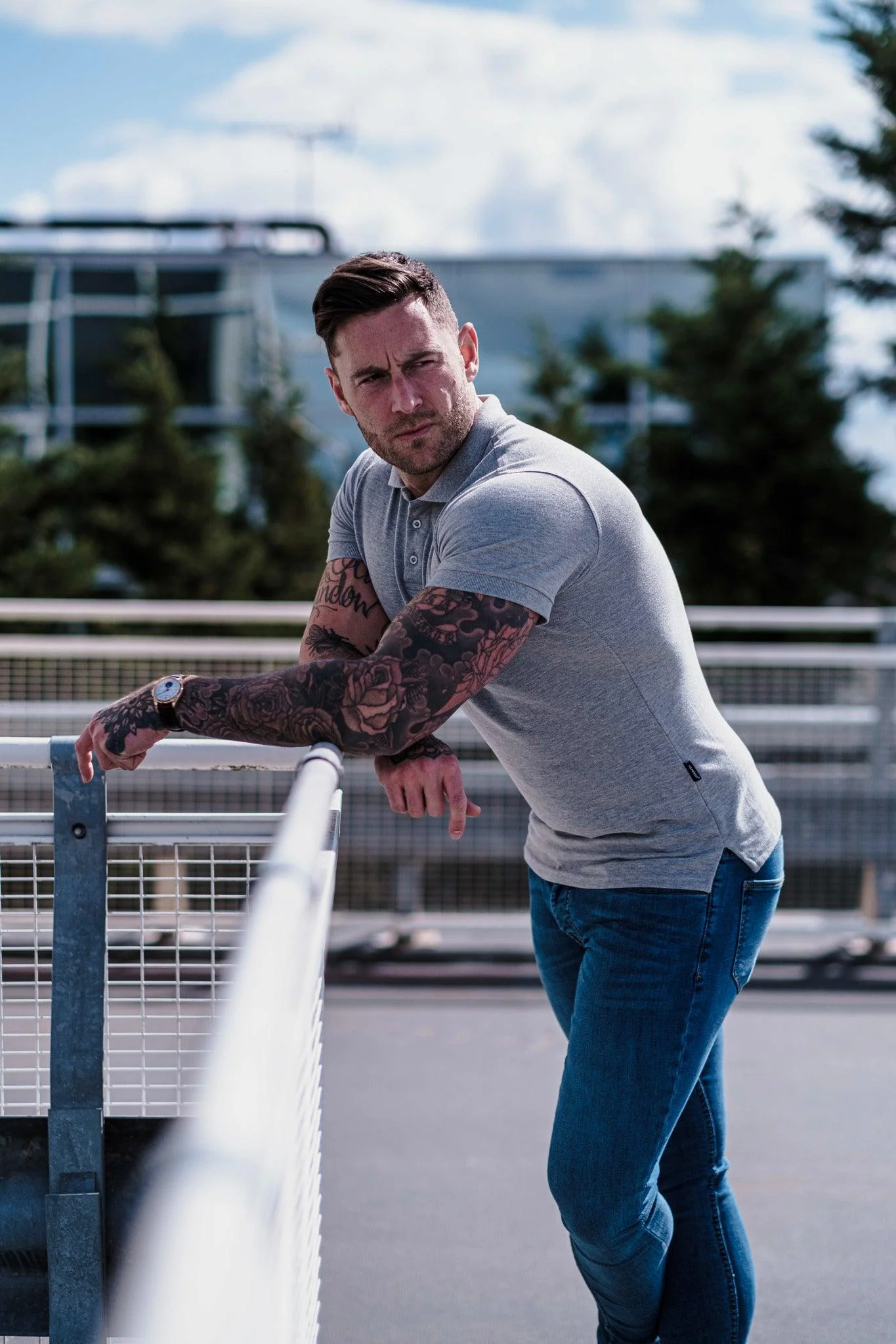 Short Sleeve Grey Tapered Fit Polo Shirt - Image 9