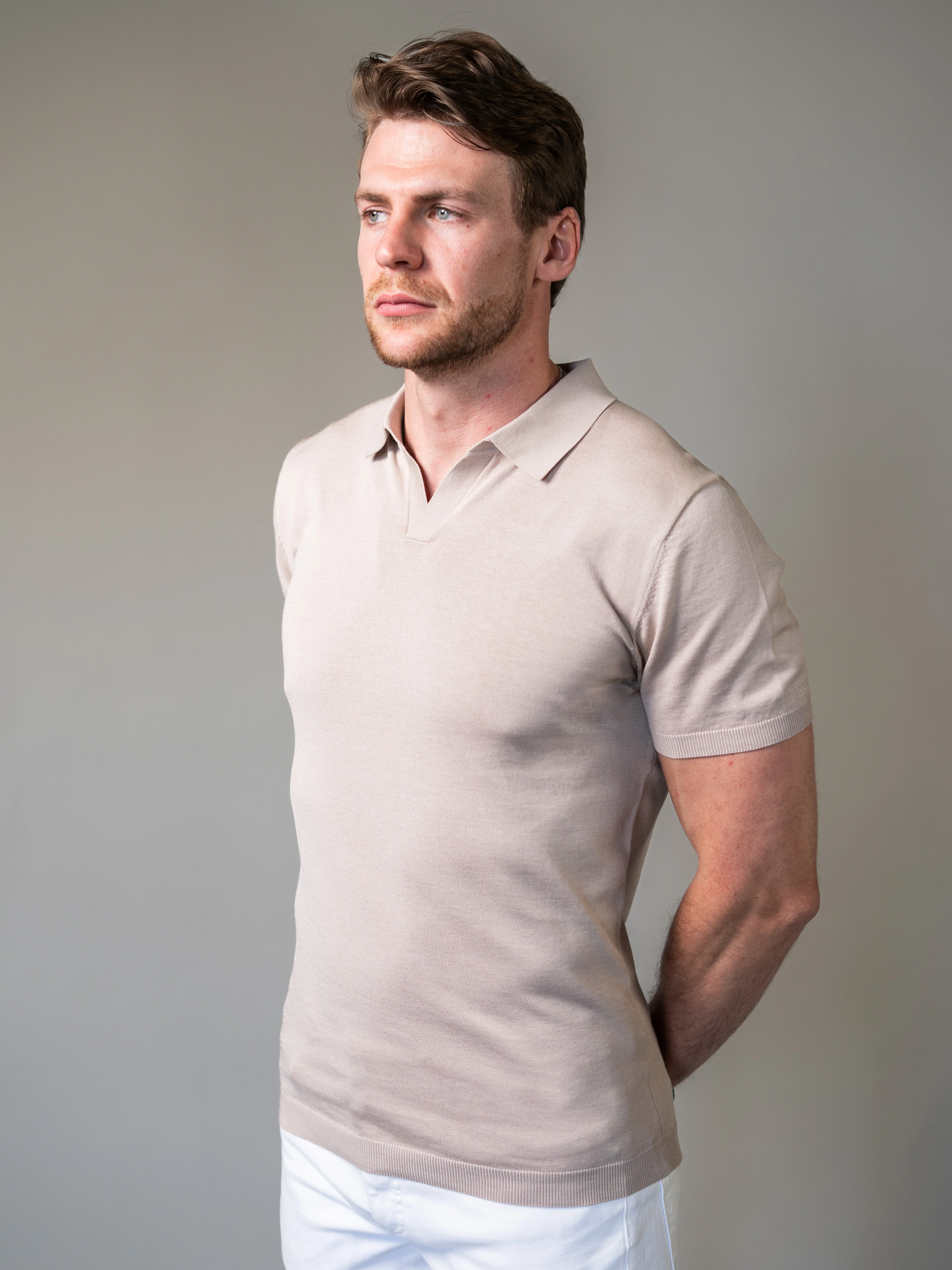 Light Brown Knitted Tapered Fit Polo Shirt - Image 3