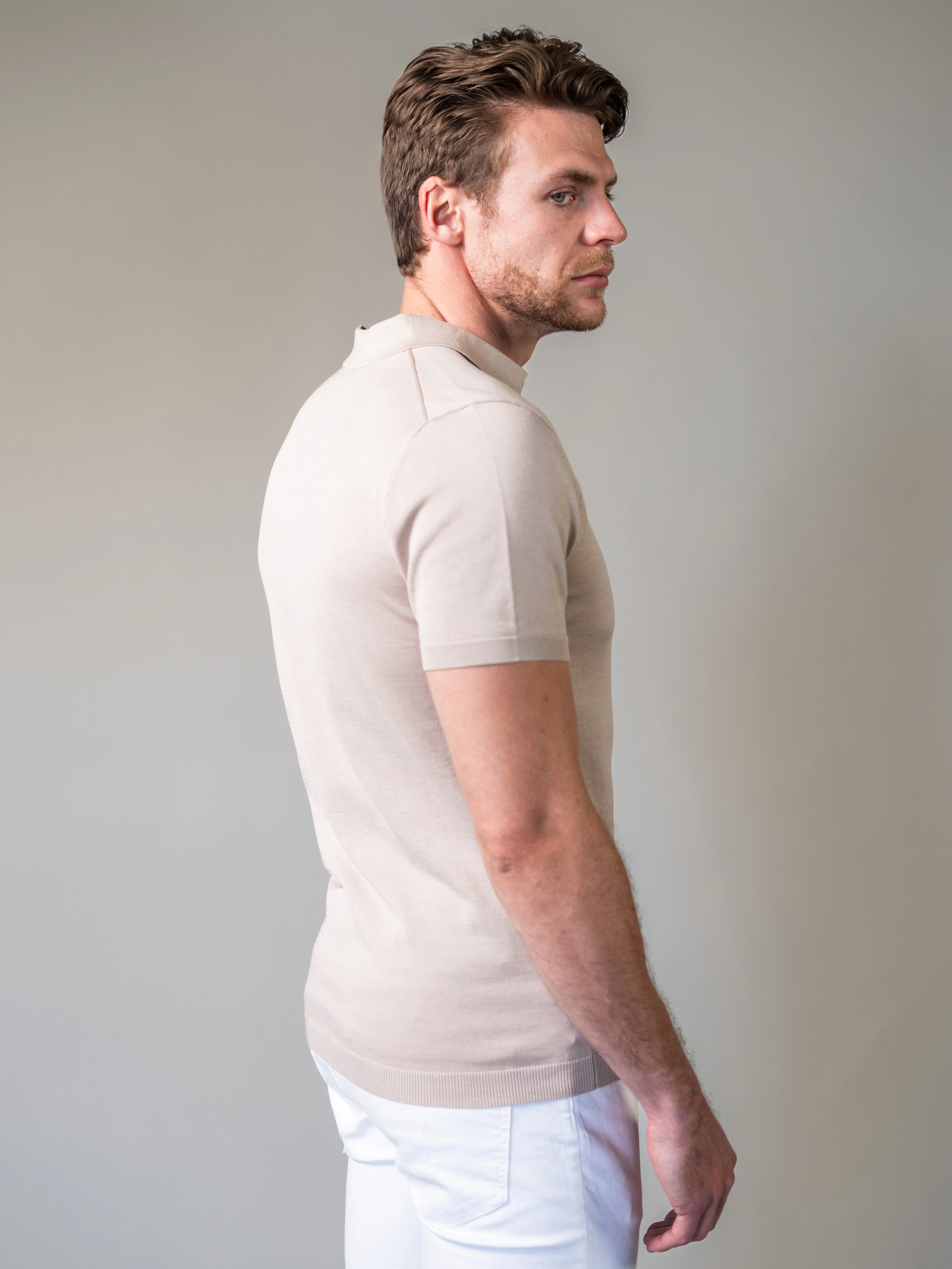 Light Brown Knitted Tapered Fit Polo Shirt - Image 4