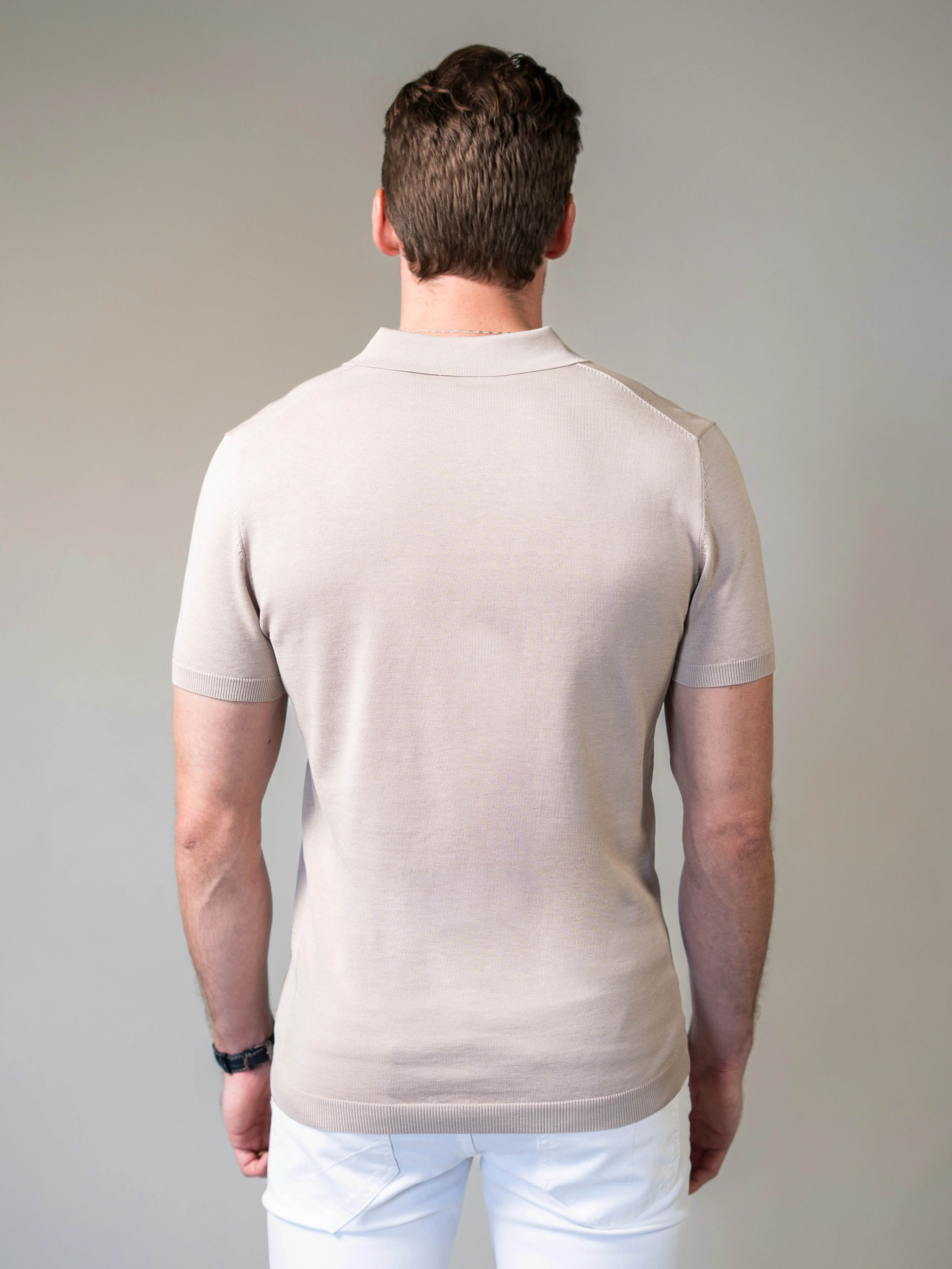 Light Brown Knitted Tapered Fit Polo Shirt - Image 5