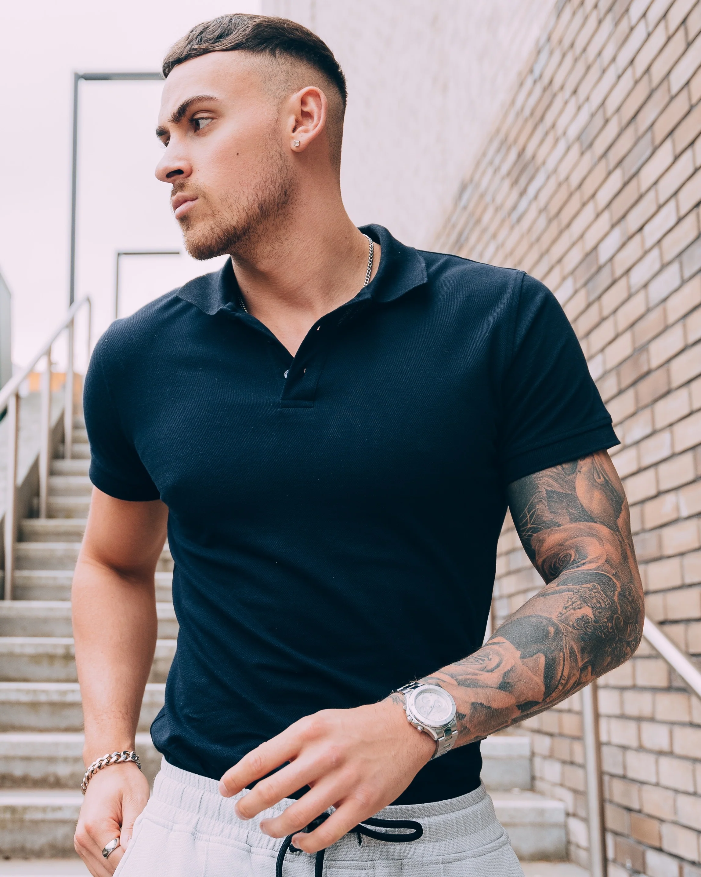 Short Sleeve Navy Tapered Fit Polo Shirt - Image 12