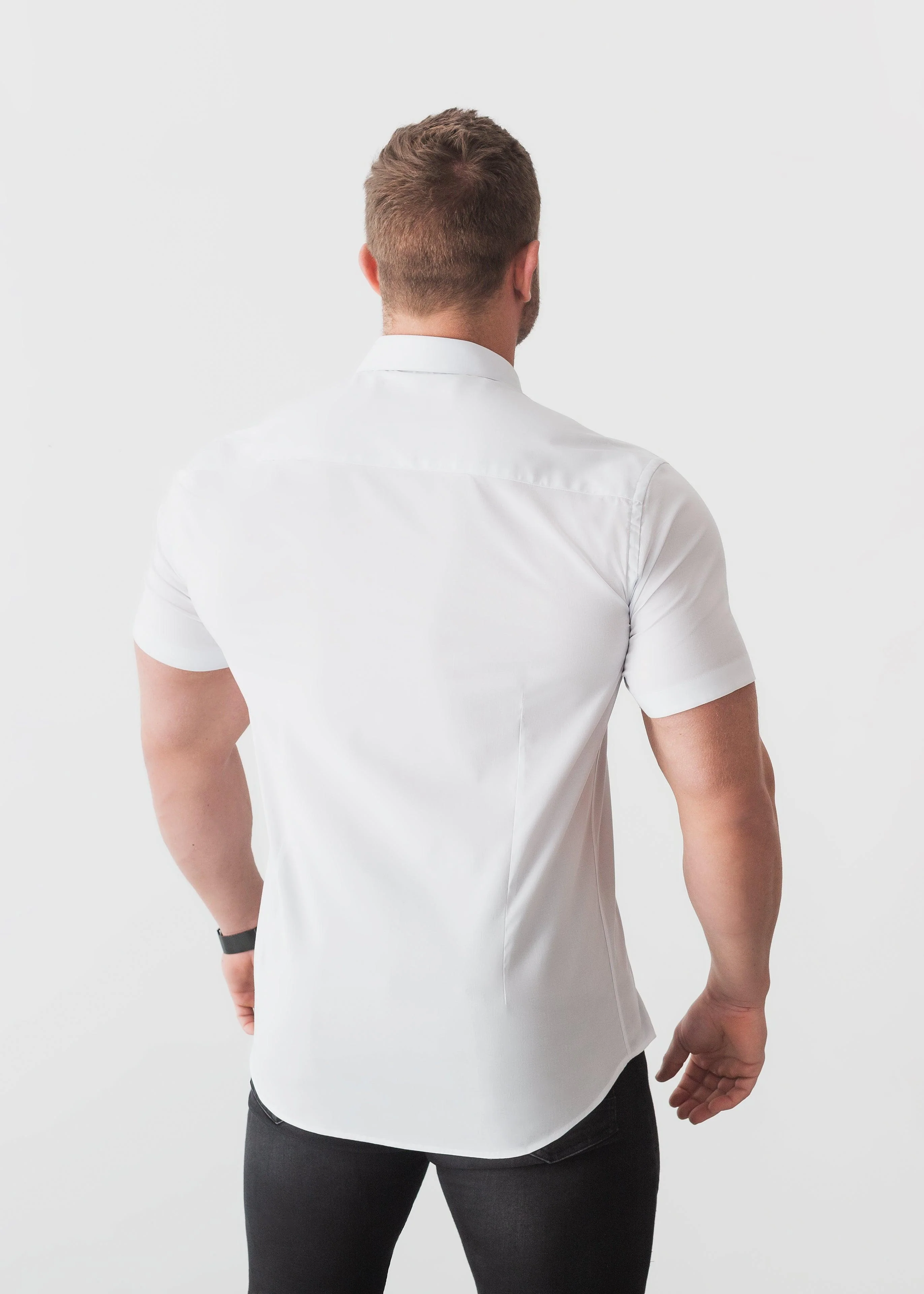 White Short Sleeve Tapered Fit Bodybuilder Shirt - Image 3