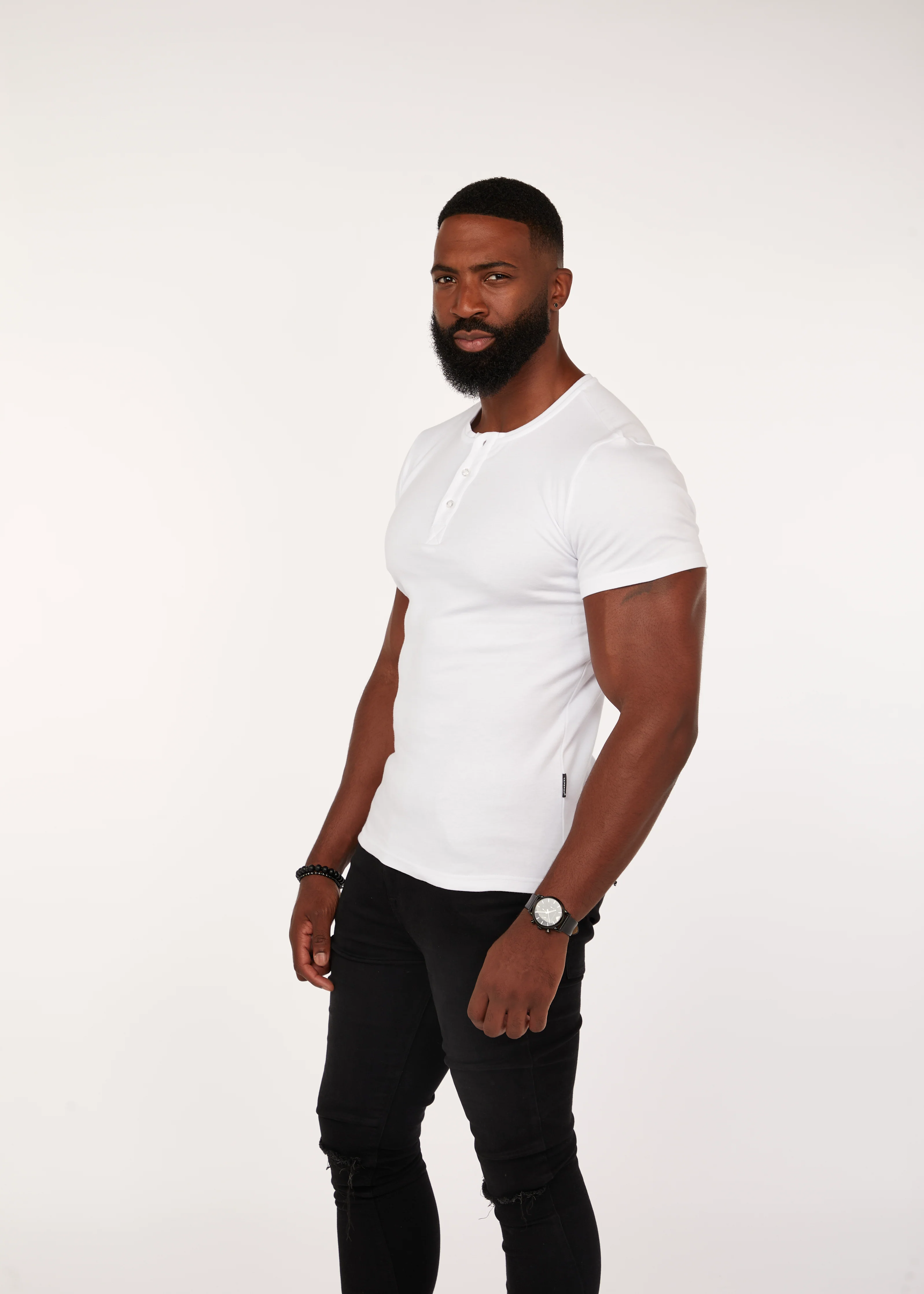 White Short Sleeve Tapered Fit Henley - Image 11