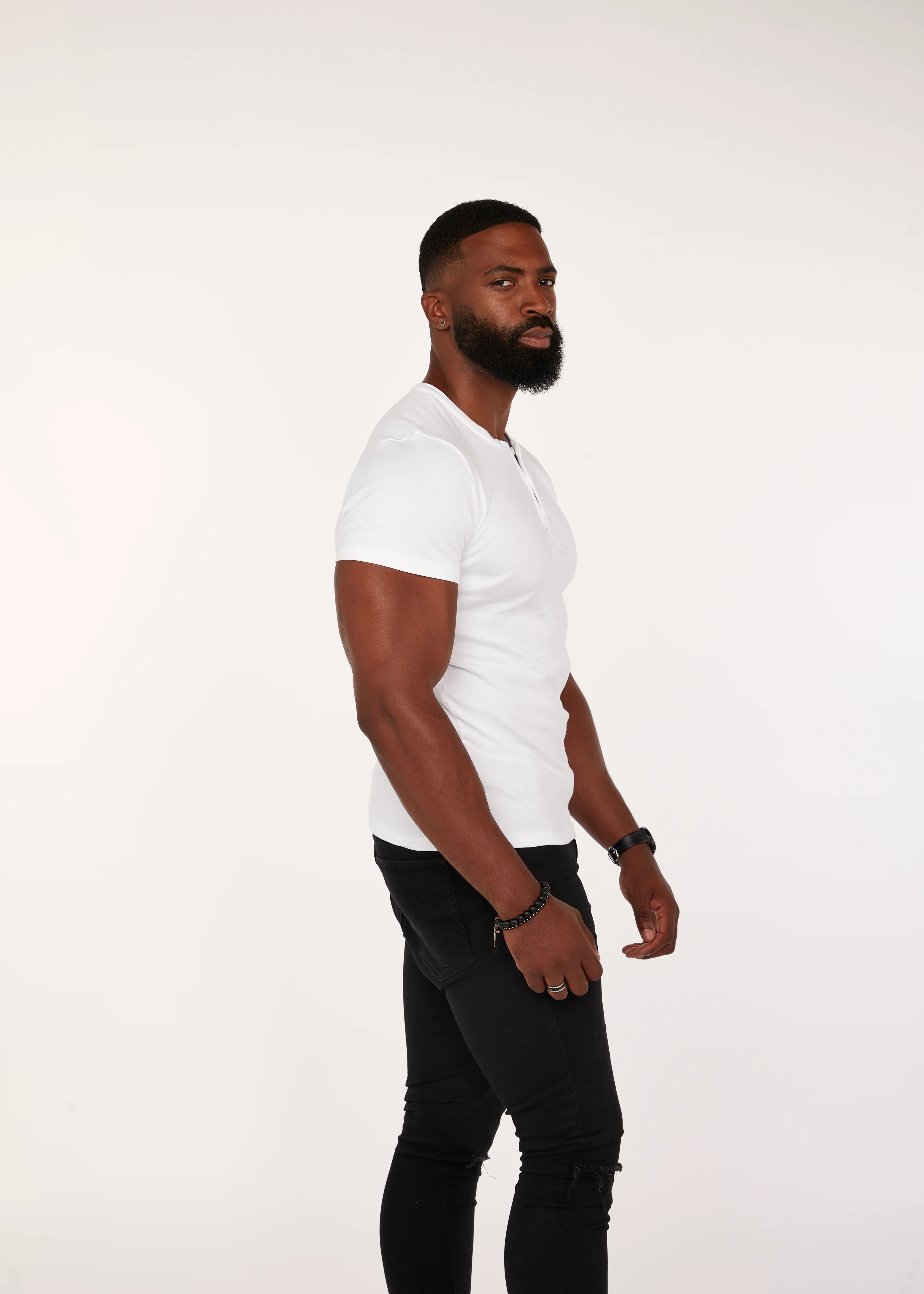 White Short Sleeve Tapered Fit Henley - Image 14