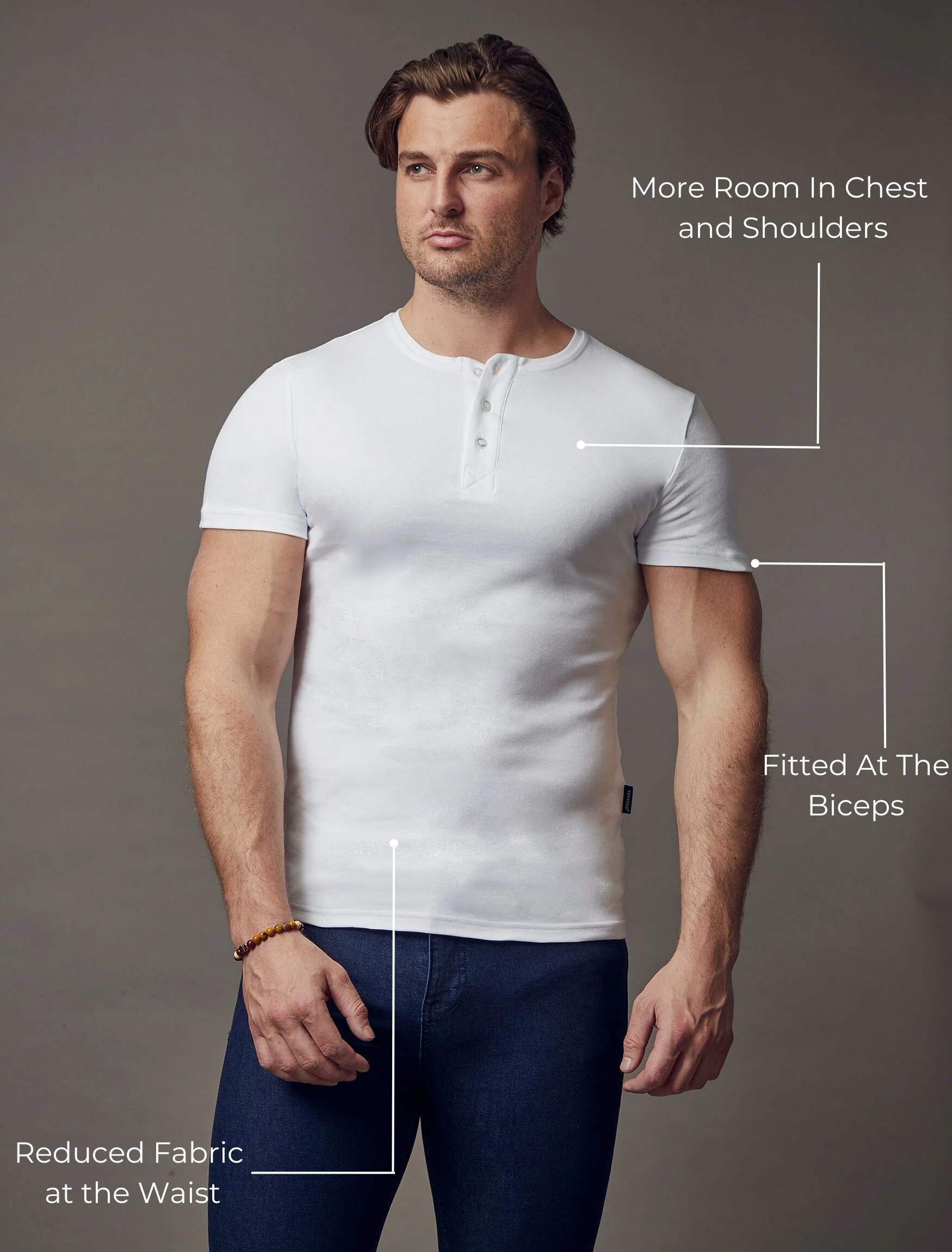 White Short Sleeve Tapered Fit Henley - Image 4