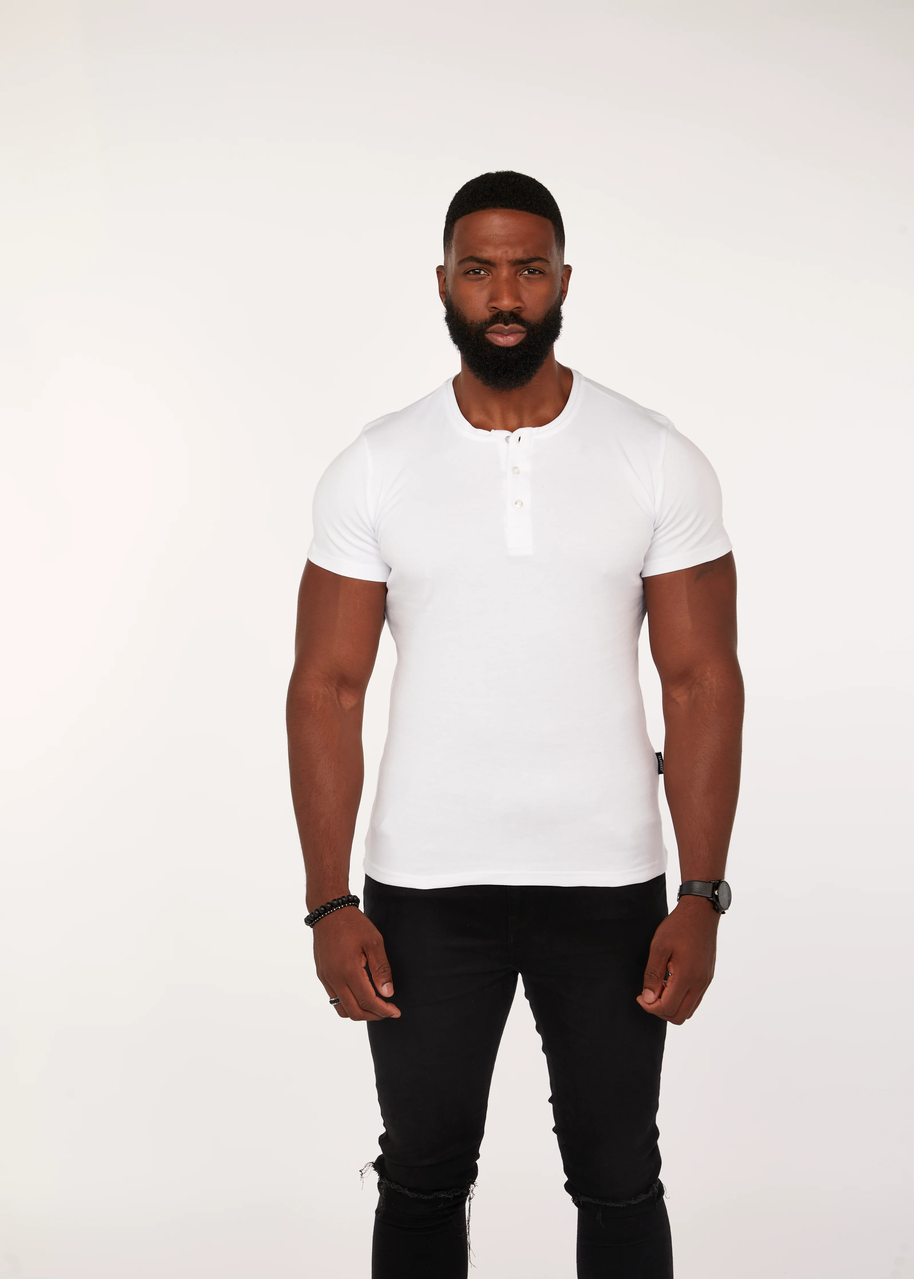 White Short Sleeve Tapered Fit Henley - Image 8