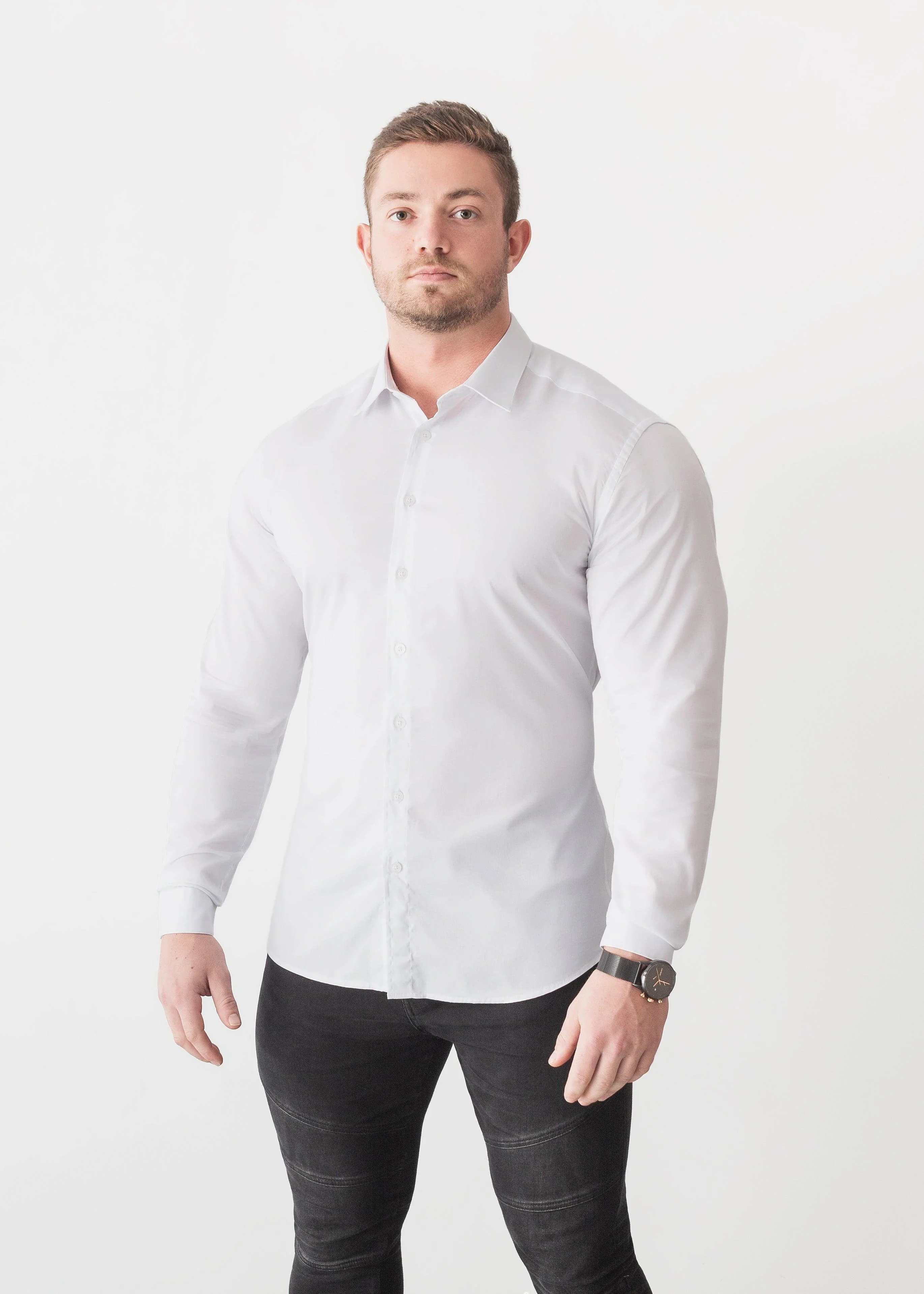 White Tapered Fit Bodybuilder Shirt - Image 4