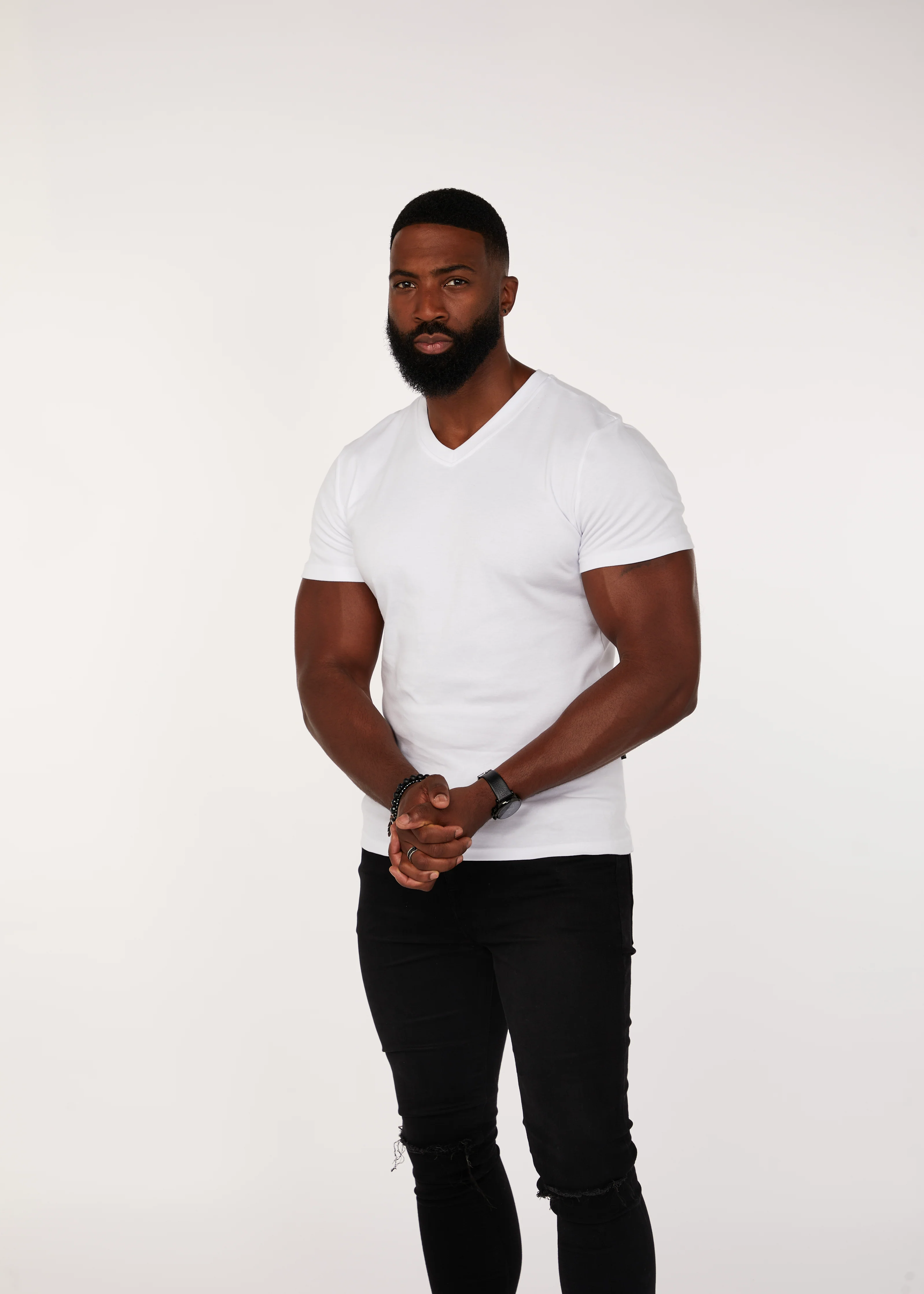 White V Neck Tapered Fit T-Shirt - Image 11