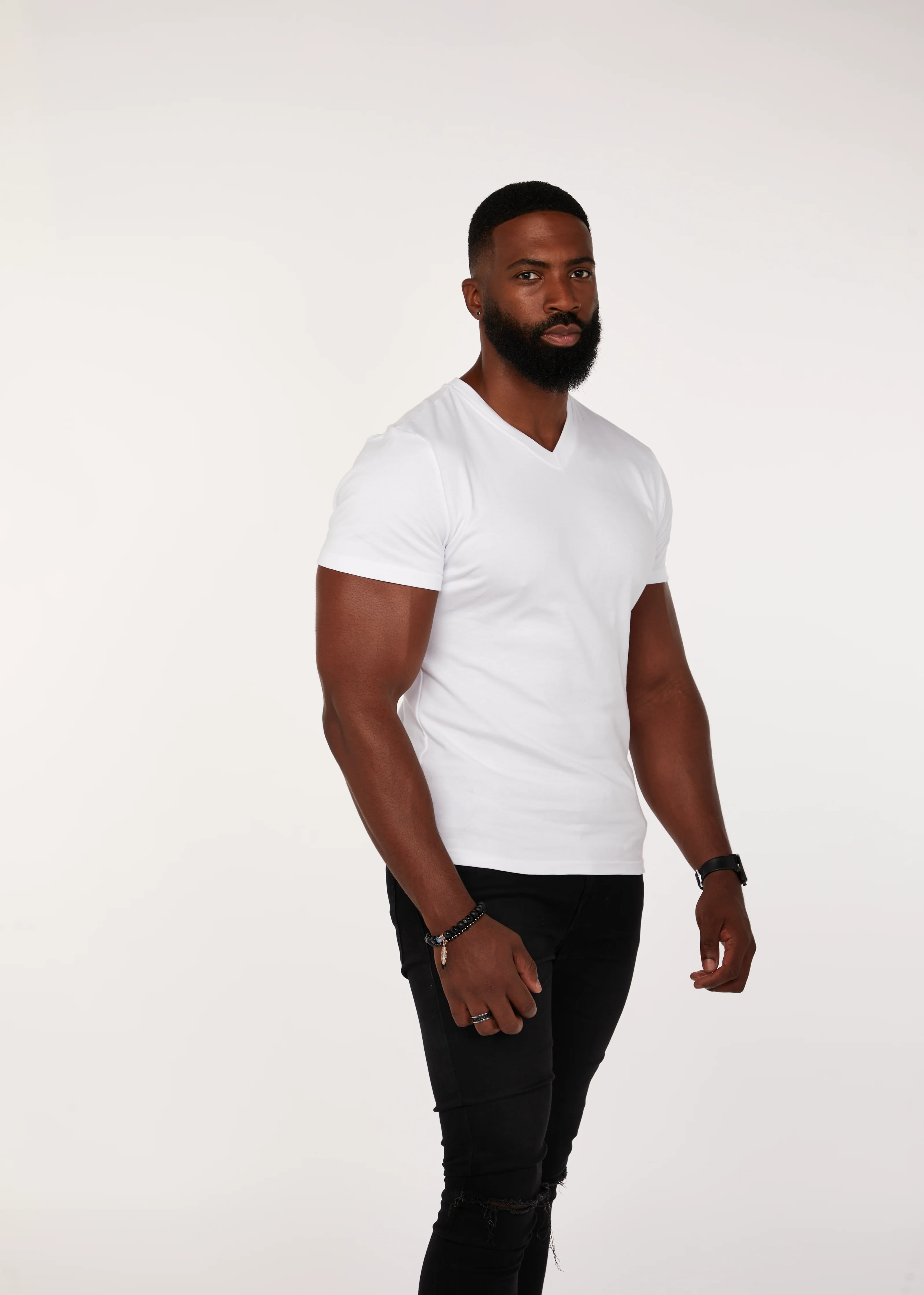White V Neck Tapered Fit T-Shirt - Image 12