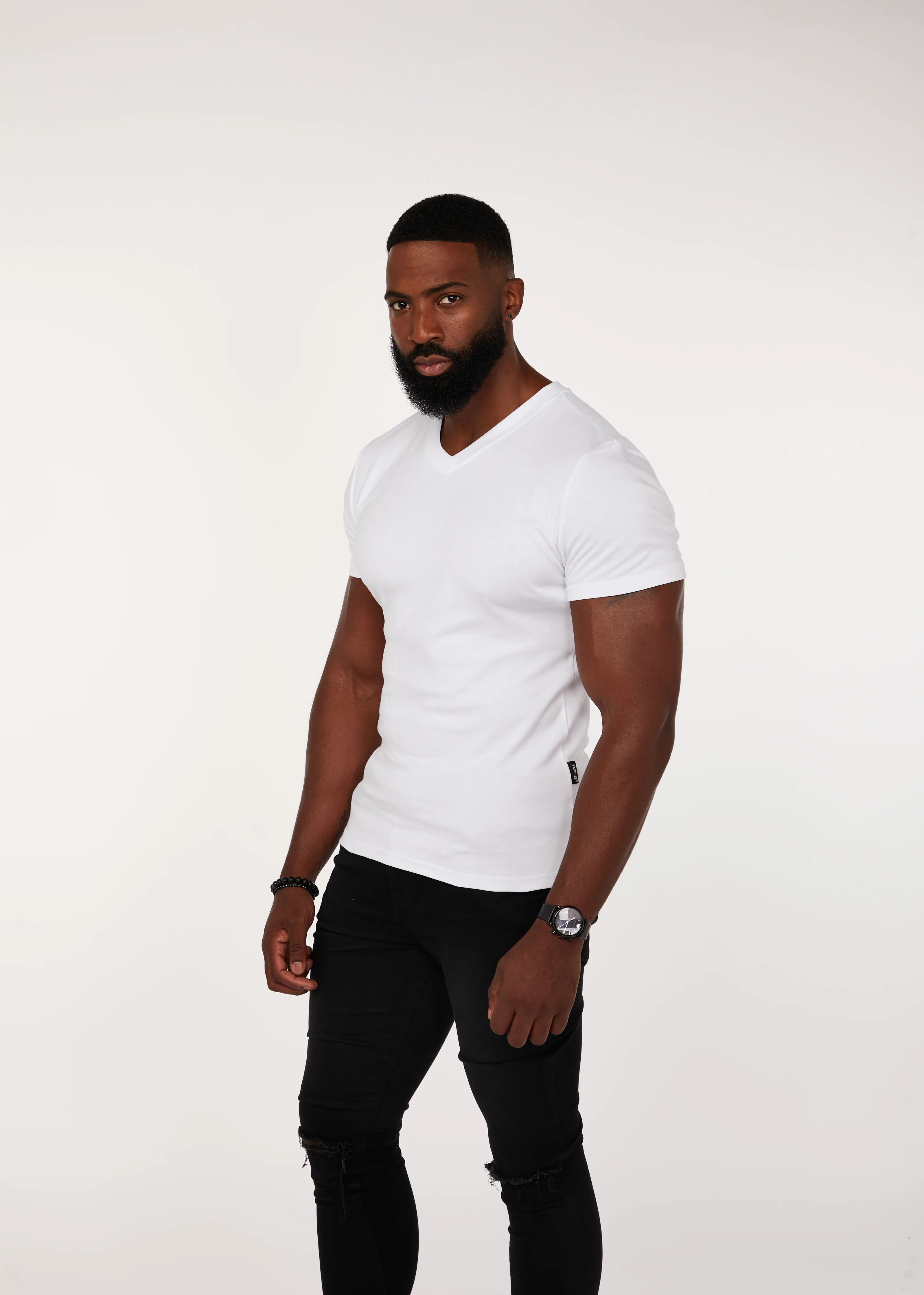 White V Neck Tapered Fit T-Shirt - Image 14