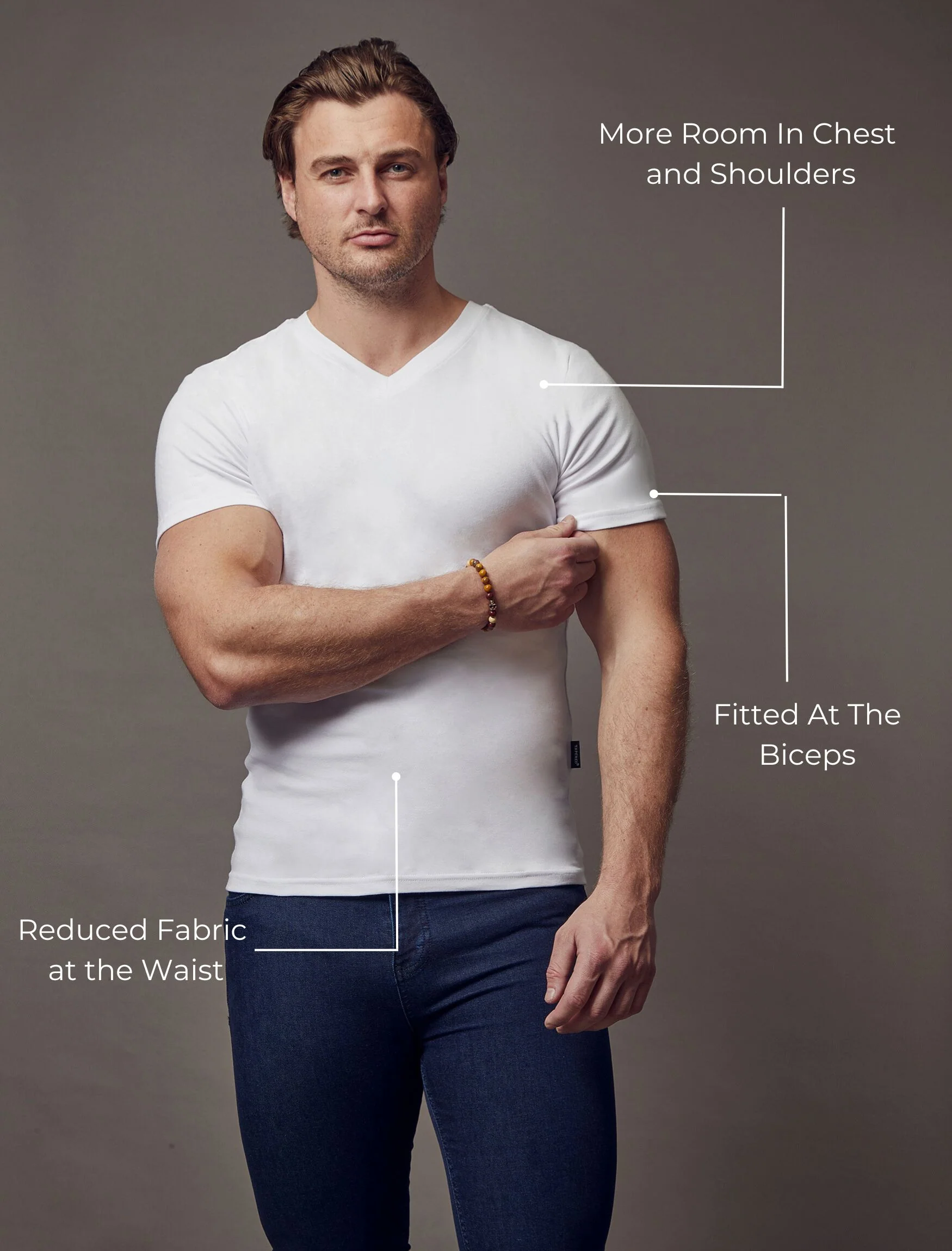 White V Neck Tapered Fit T-Shirt - Image 4